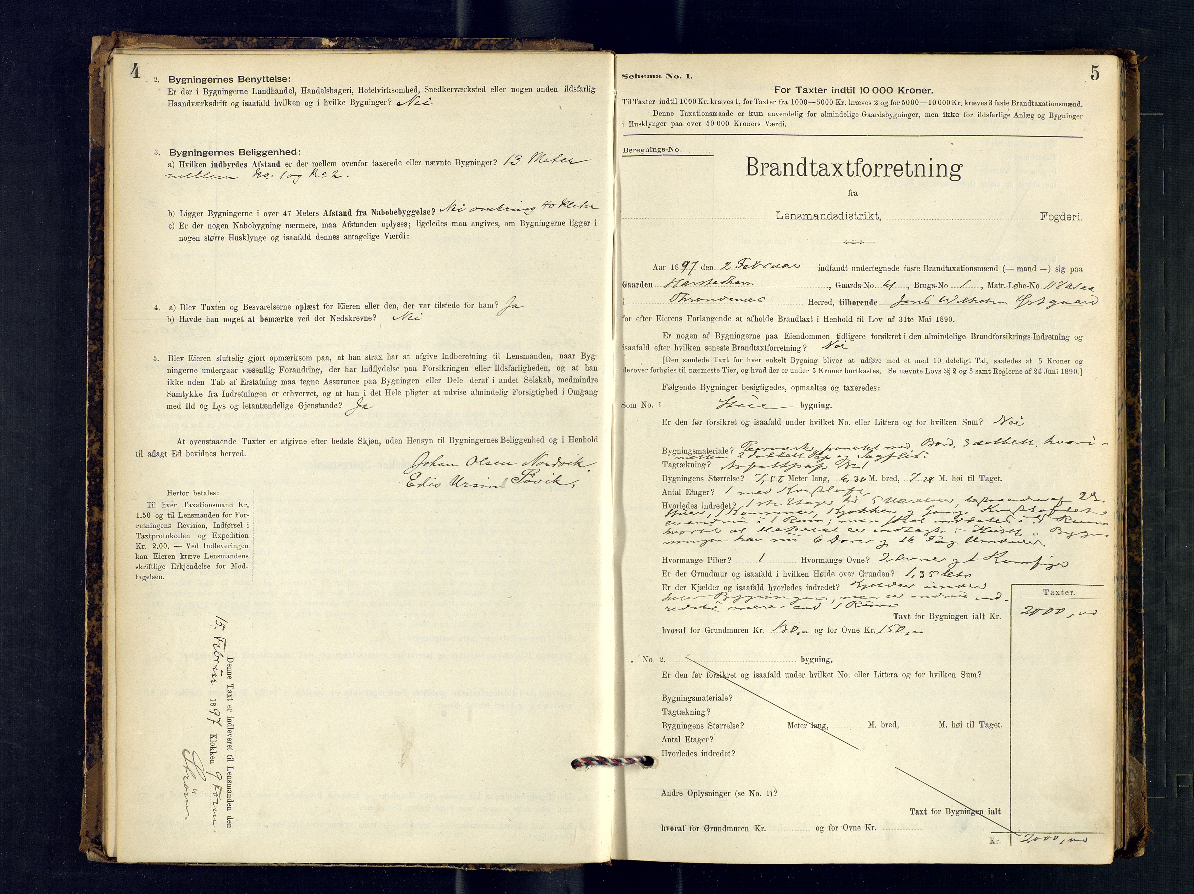 Harstad lensmannskontor, SATØ/SATØ-10/F/Fr/Fra/L0597: Branntakstprotokoll (S). Merket K, 1896-1902, p. 4-5