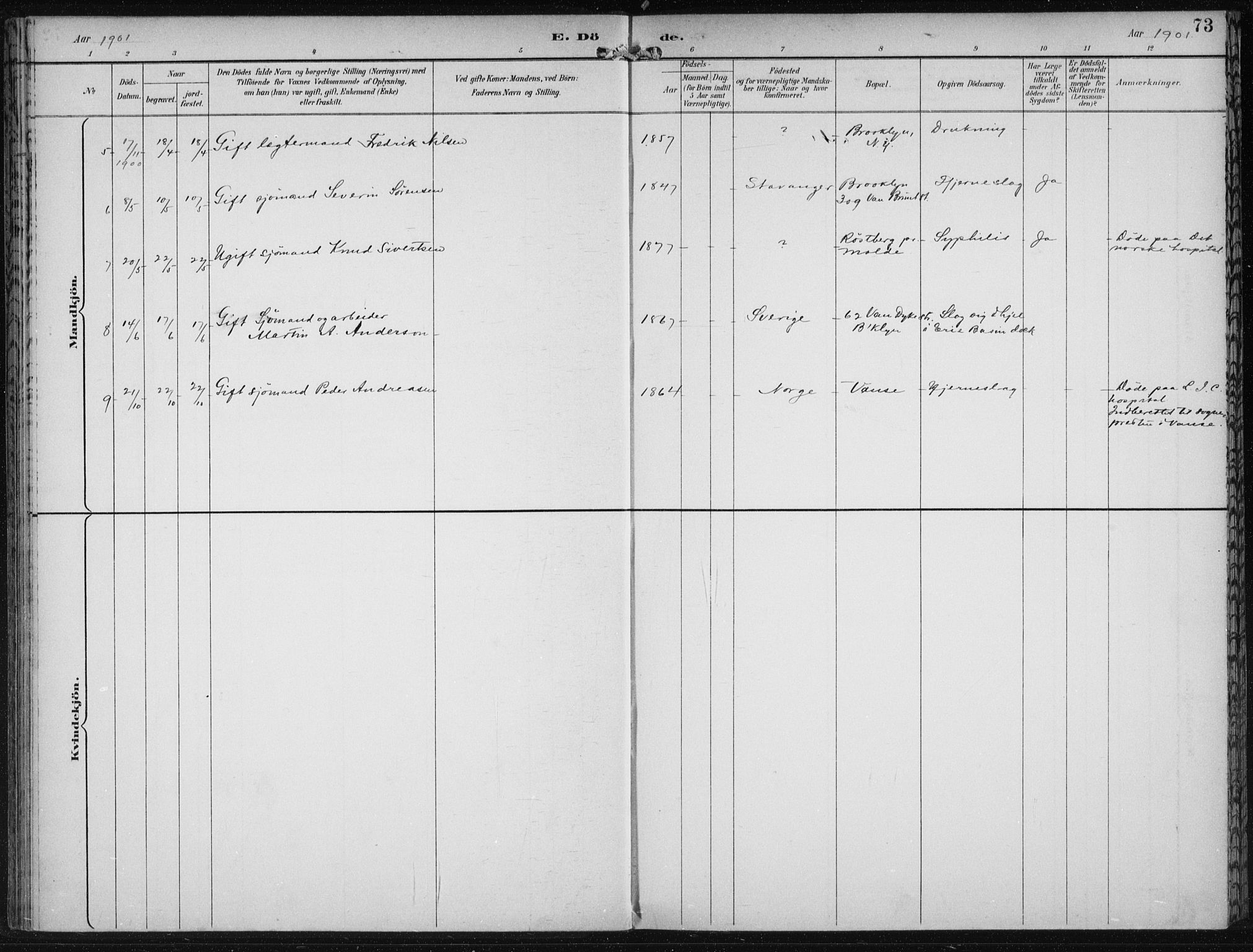 Den norske sjømannsmisjon i utlandet/New York, SAB/SAB/PA-0110/H/Ha/L0004: Parish register (official) no. A 4, 1893-1901, p. 73