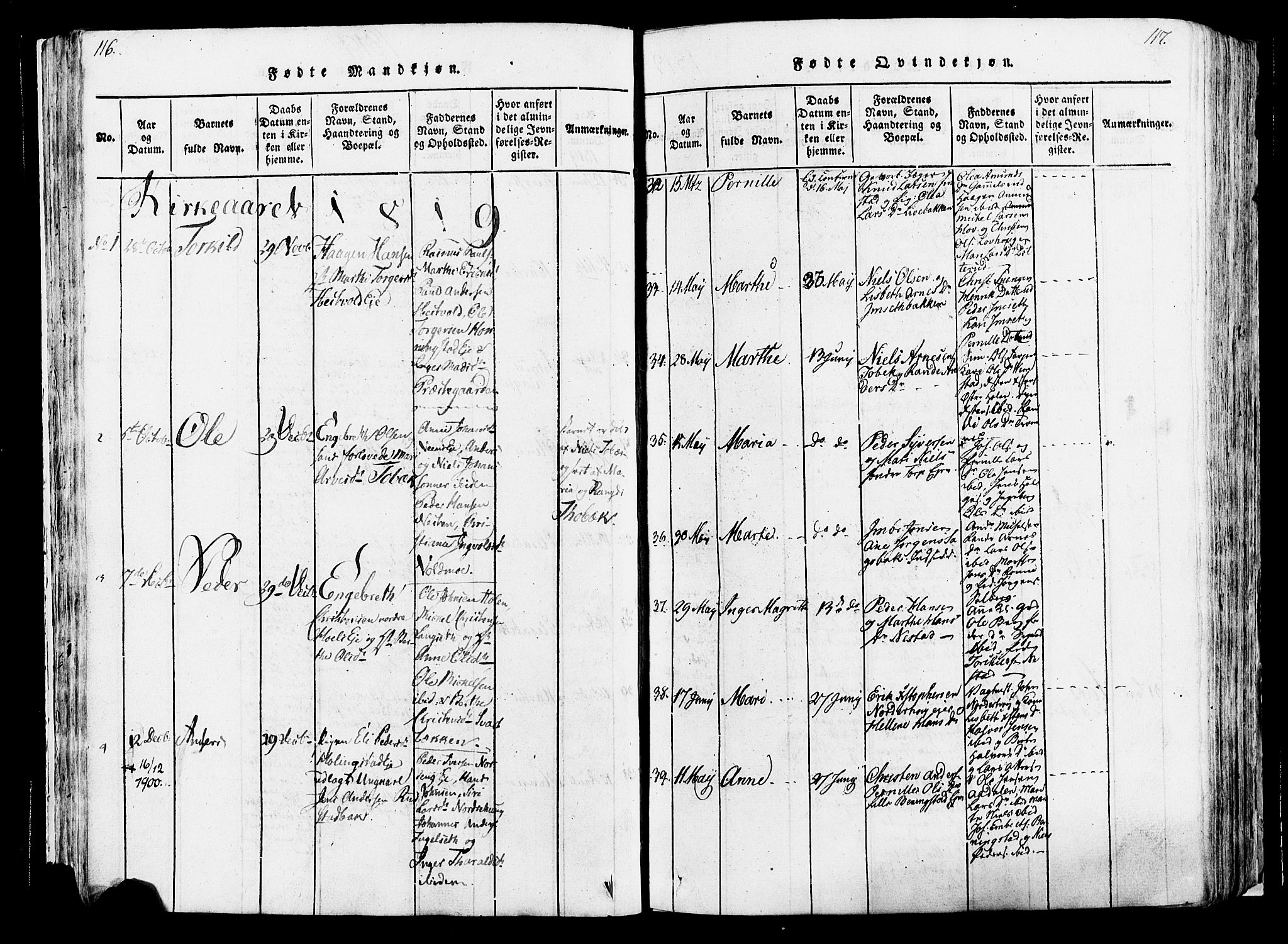 Løten prestekontor, SAH/PREST-022/K/Ka/L0005: Parish register (official) no. 5, 1814-1832, p. 116-117