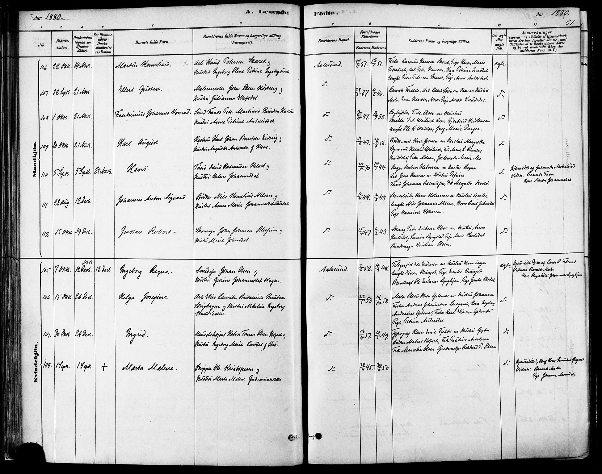 Ministerialprotokoller, klokkerbøker og fødselsregistre - Møre og Romsdal, AV/SAT-A-1454/529/L0454: Parish register (official) no. 529A04, 1878-1885, p. 51