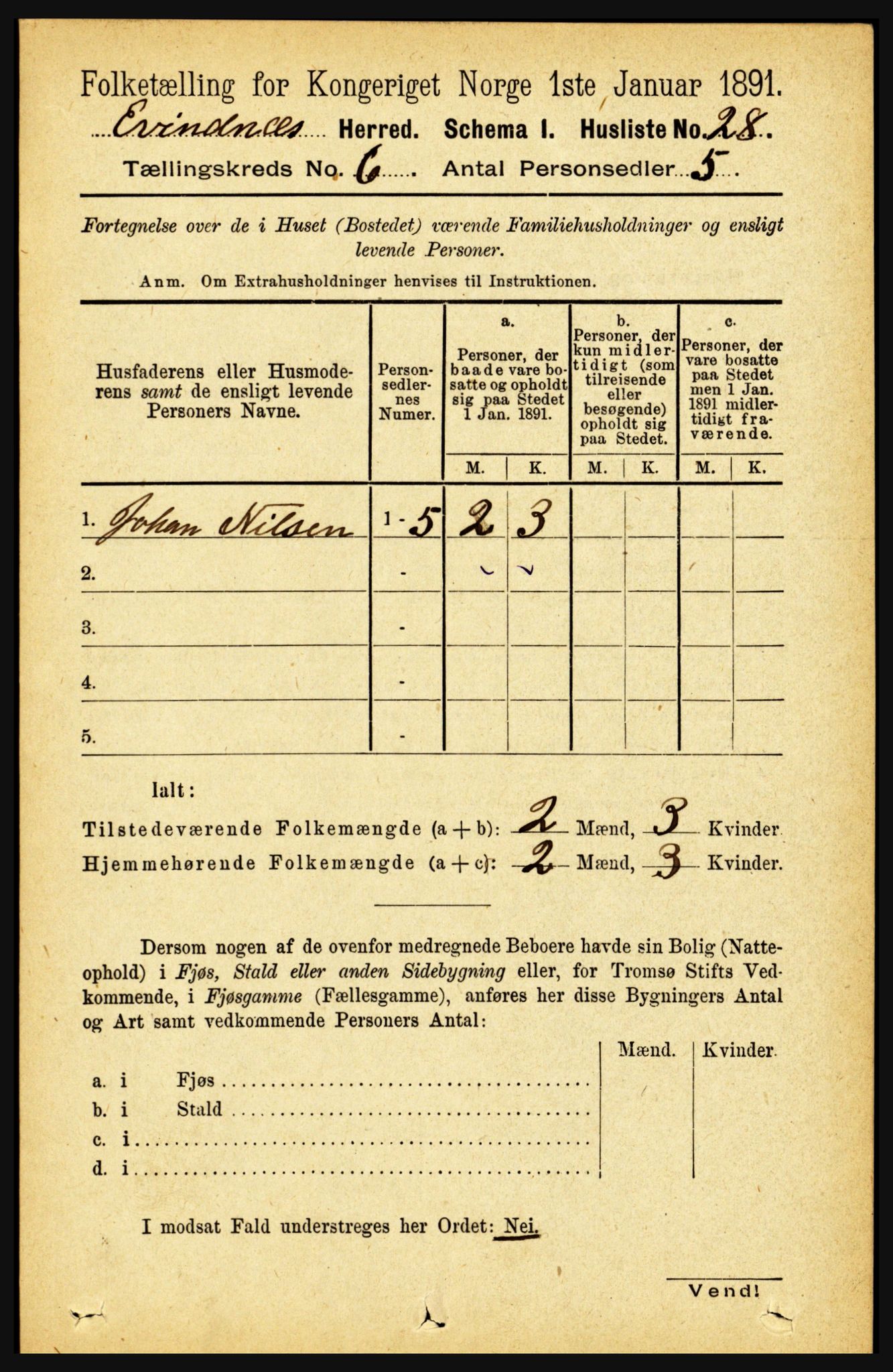 RA, 1891 census for 1853 Evenes, 1891, p. 1912