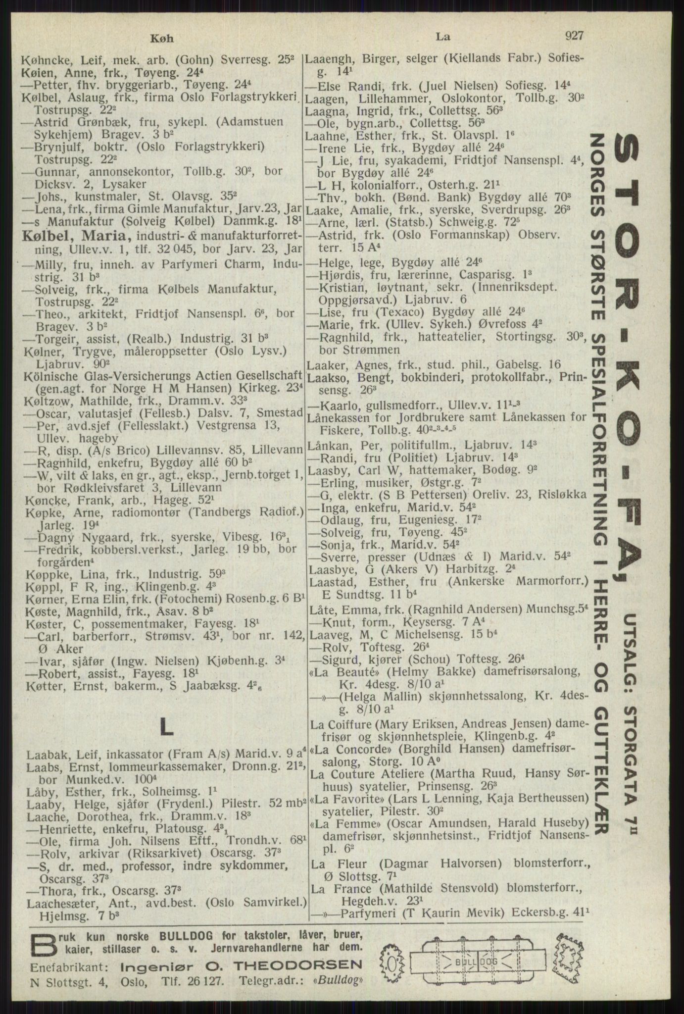 Kristiania/Oslo adressebok, PUBL/-, 1941, p. 927