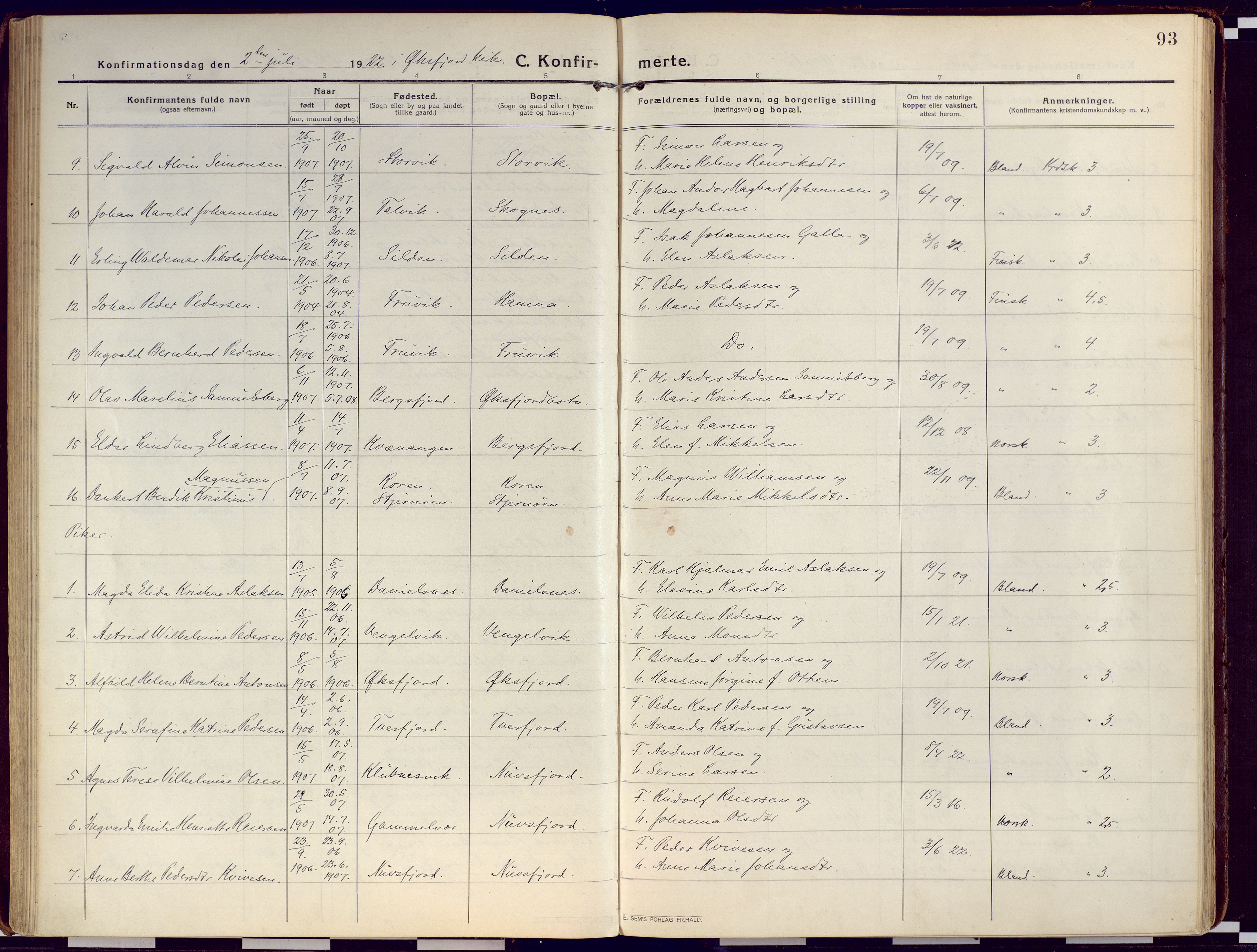 Loppa sokneprestkontor, SATØ/S-1339/H/Ha/L0012kirke: Parish register (official) no. 12, 1917-1932, p. 93