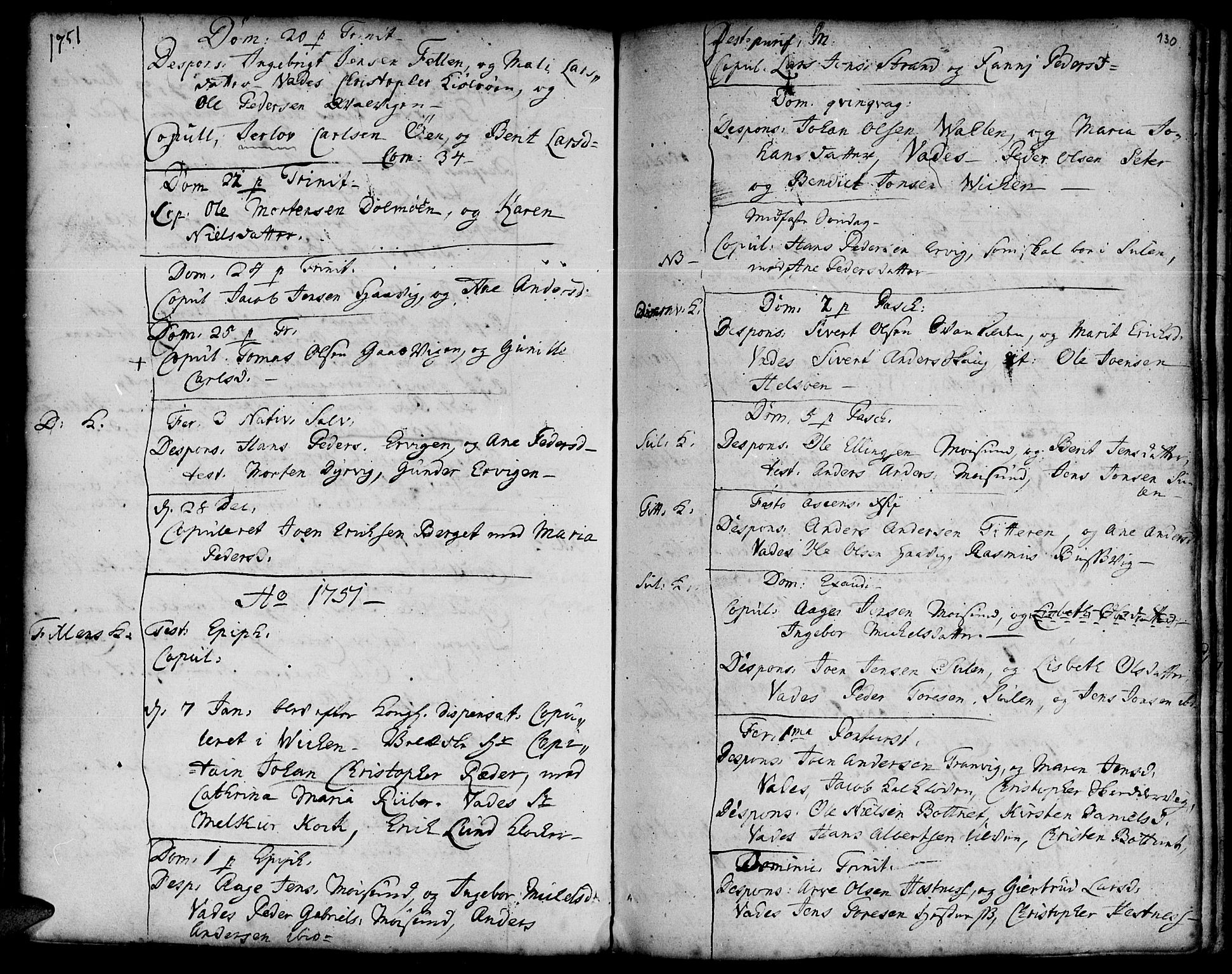 Ministerialprotokoller, klokkerbøker og fødselsregistre - Sør-Trøndelag, SAT/A-1456/634/L0525: Parish register (official) no. 634A01, 1736-1775, p. 130