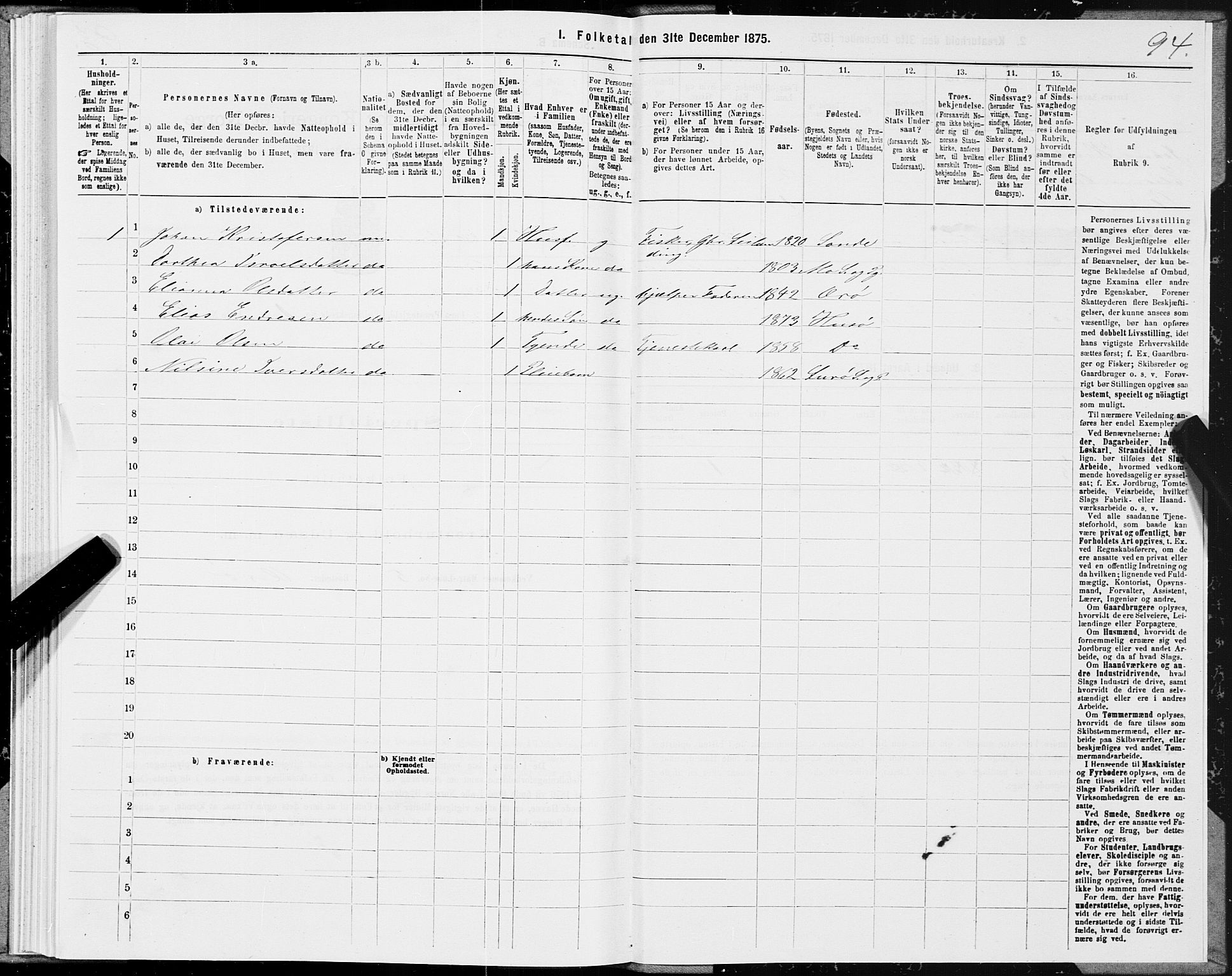 SAT, 1875 census for 1834P Lurøy, 1875, p. 1094