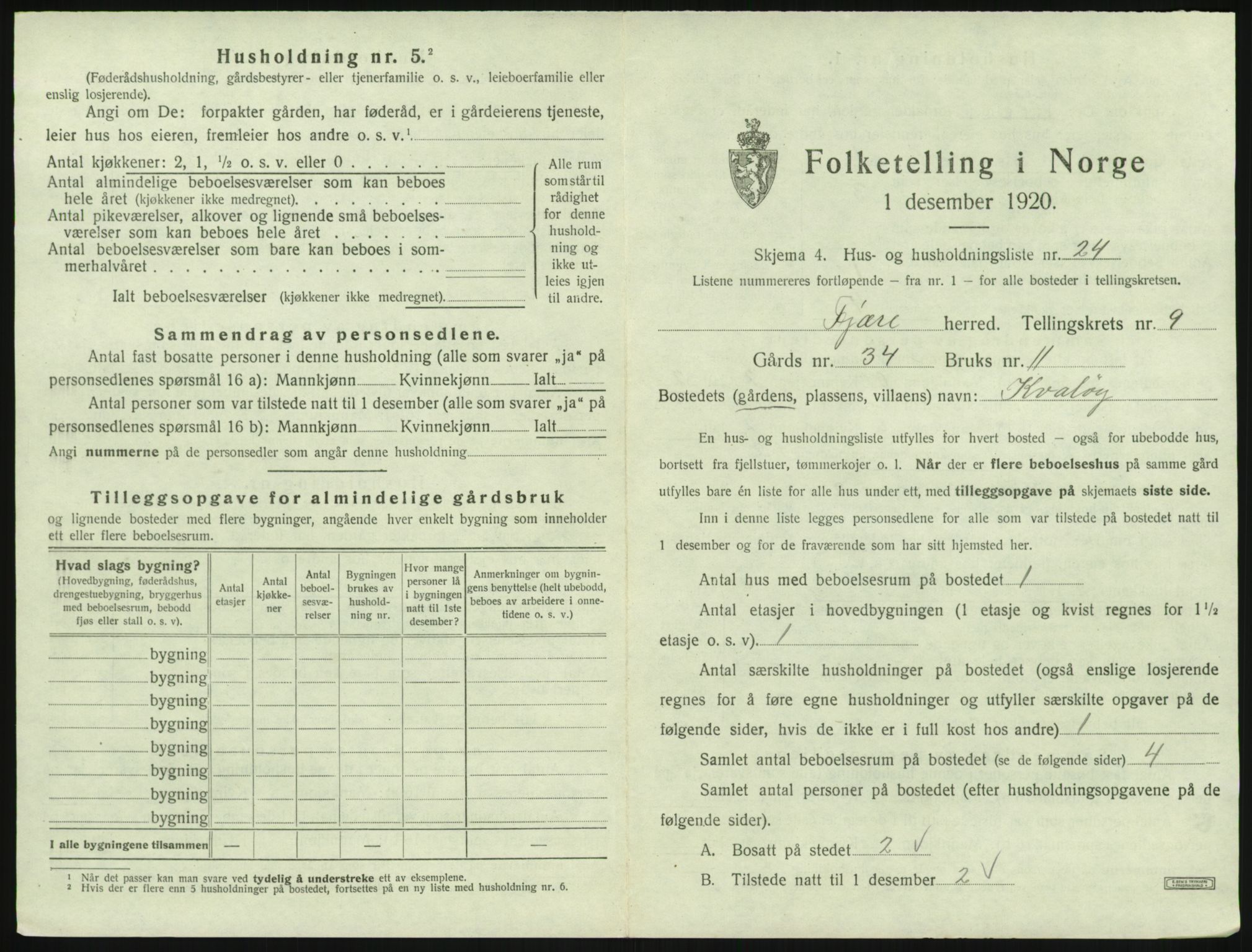 SAK, 1920 census for Fjære, 1920, p. 1889