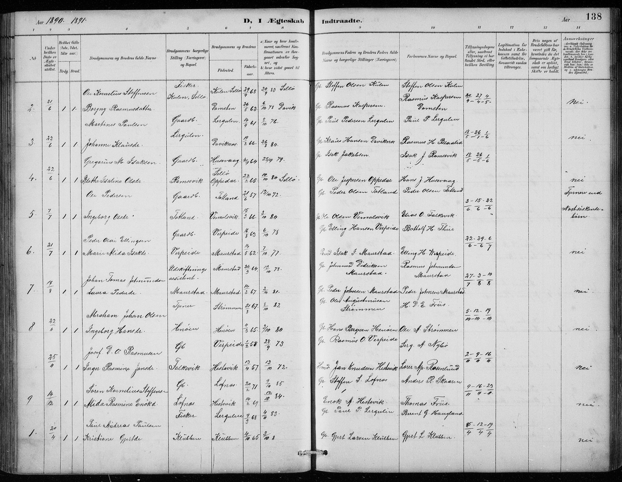 Davik sokneprestembete, AV/SAB-A-79701/H/Hab/Habc/L0002: Parish register (copy) no. C 2, 1889-1906, p. 138