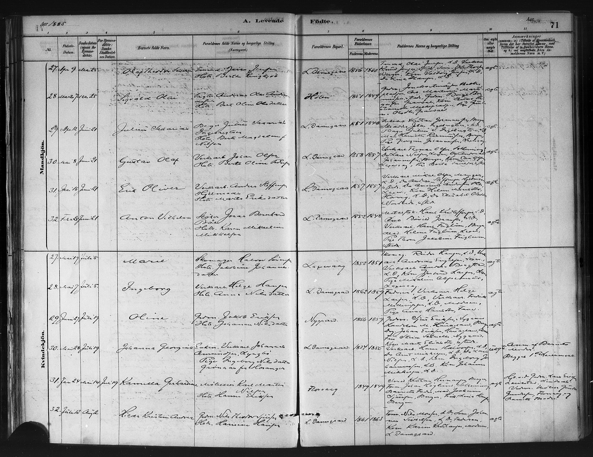 Askøy Sokneprestembete, AV/SAB-A-74101/H/Ha/Haa/Haae/L0002: Parish register (official) no. E 2, 1878-1891, p. 71