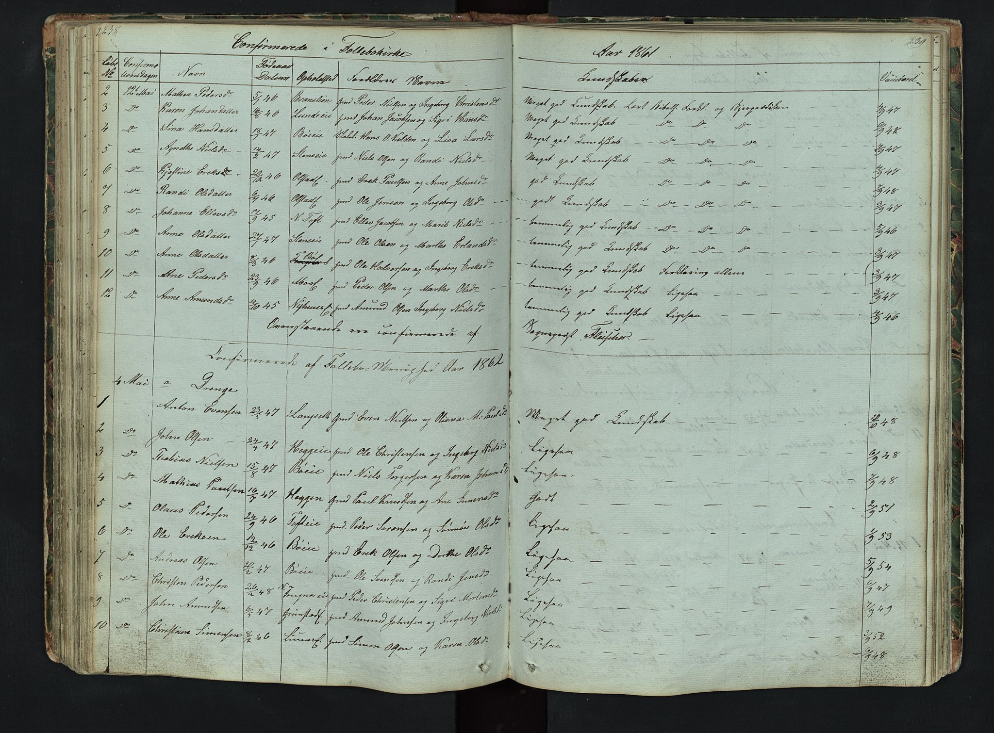 Gausdal prestekontor, SAH/PREST-090/H/Ha/Hab/L0006: Parish register (copy) no. 6, 1846-1893, p. 238-239
