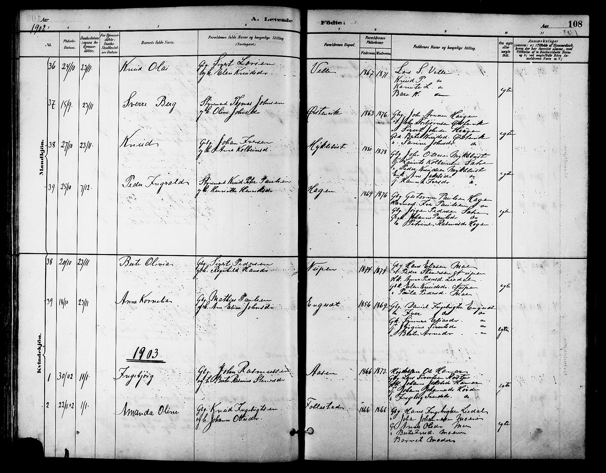 Ministerialprotokoller, klokkerbøker og fødselsregistre - Møre og Romsdal, AV/SAT-A-1454/513/L0189: Parish register (copy) no. 513C03, 1883-1904, p. 108