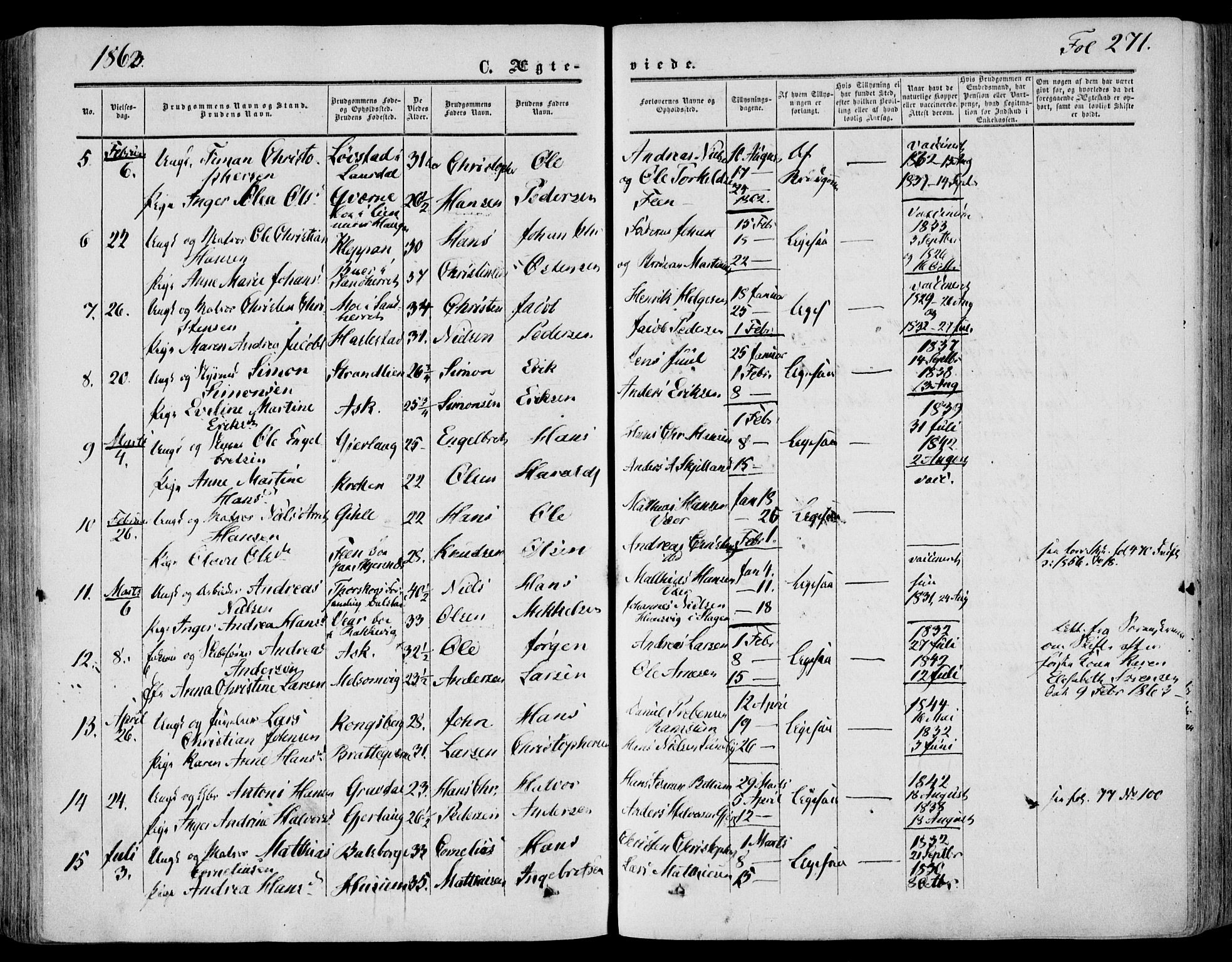 Stokke kirkebøker, SAKO/A-320/F/Fa/L0008: Parish register (official) no. I 8, 1858-1871, p. 271