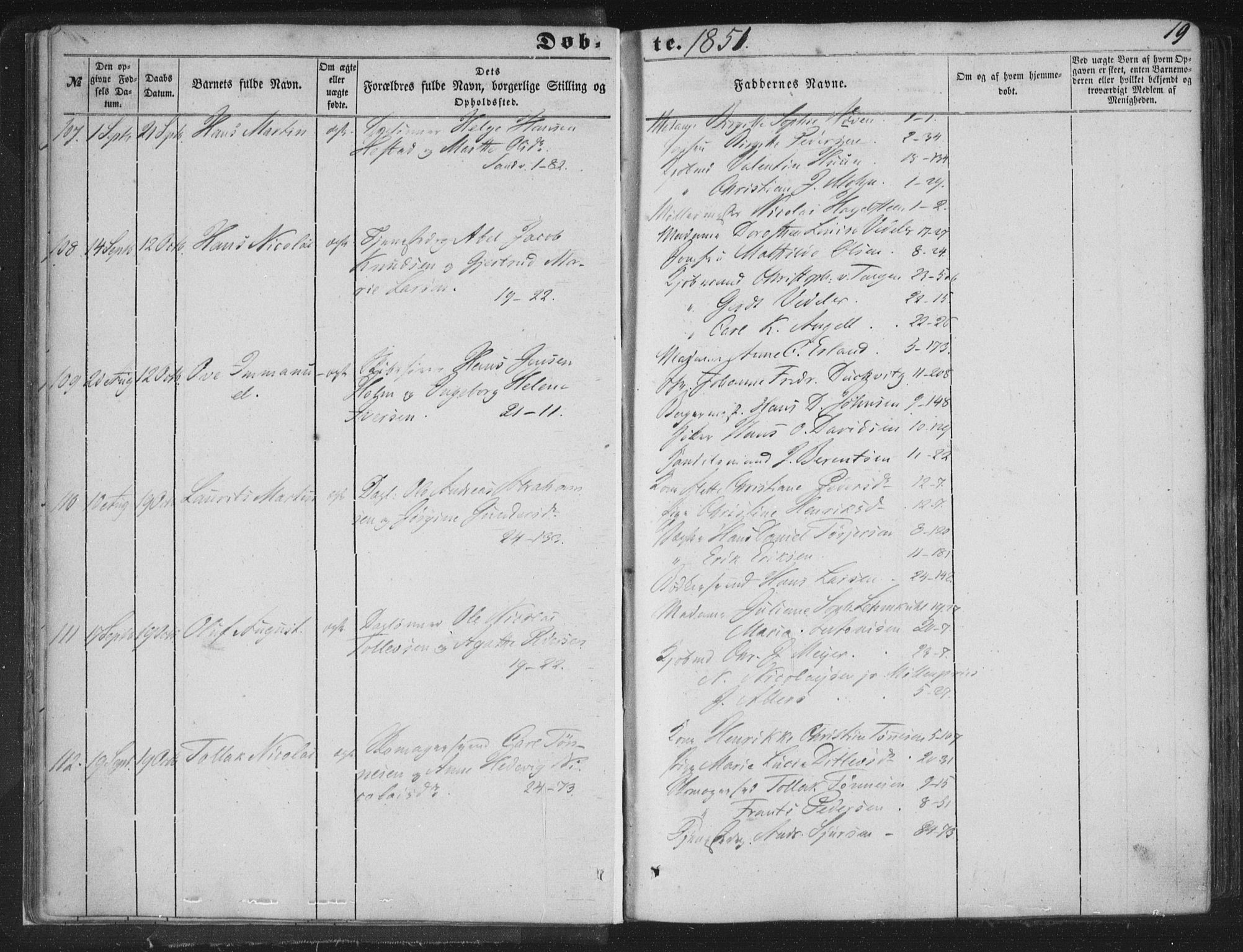 Korskirken sokneprestembete, AV/SAB-A-76101/H/Haa/L0017: Parish register (official) no. B 3, 1851-1857, p. 19