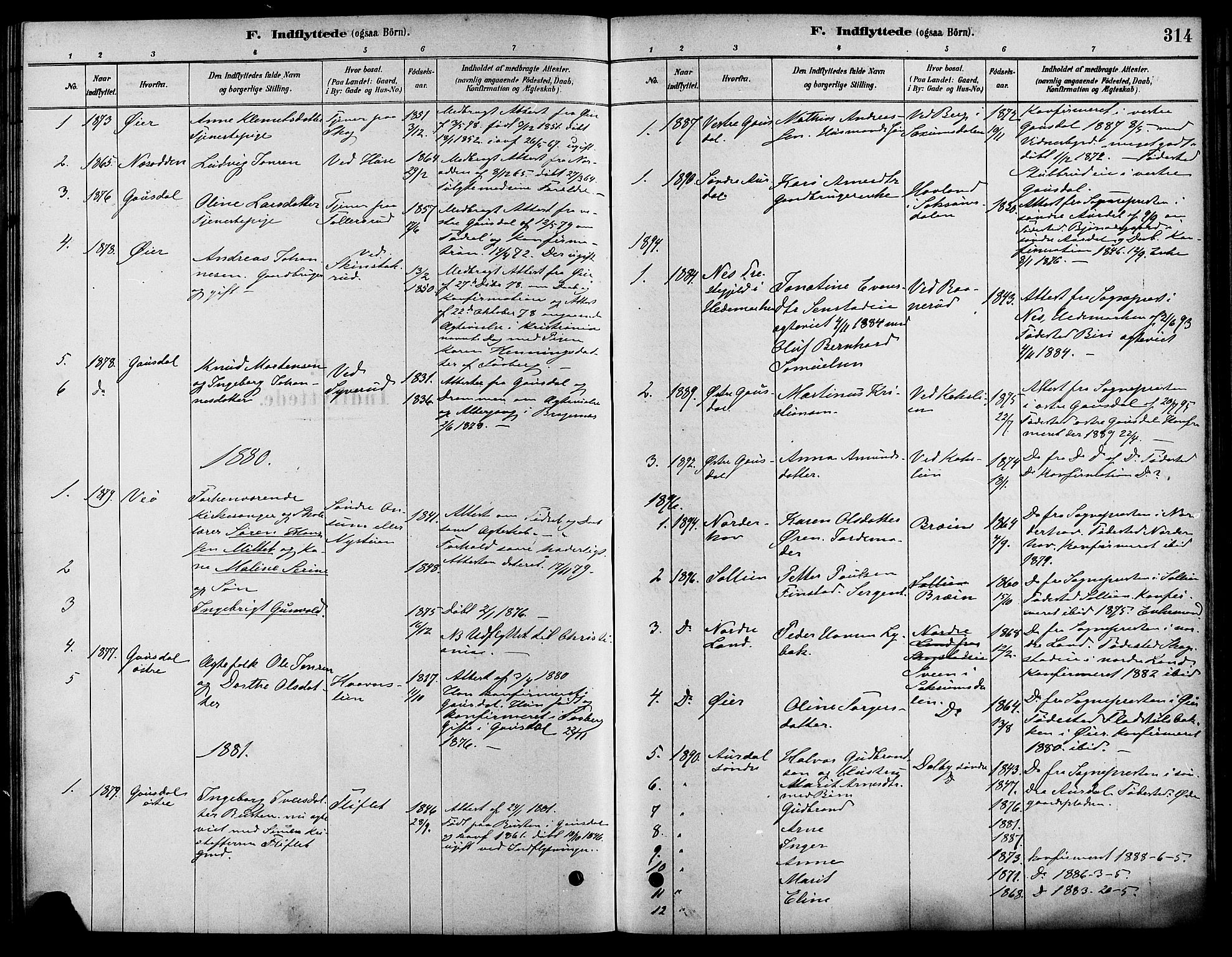 Fåberg prestekontor, SAH/PREST-086/H/Ha/Haa/L0008: Parish register (official) no. 8, 1879-1898, p. 314