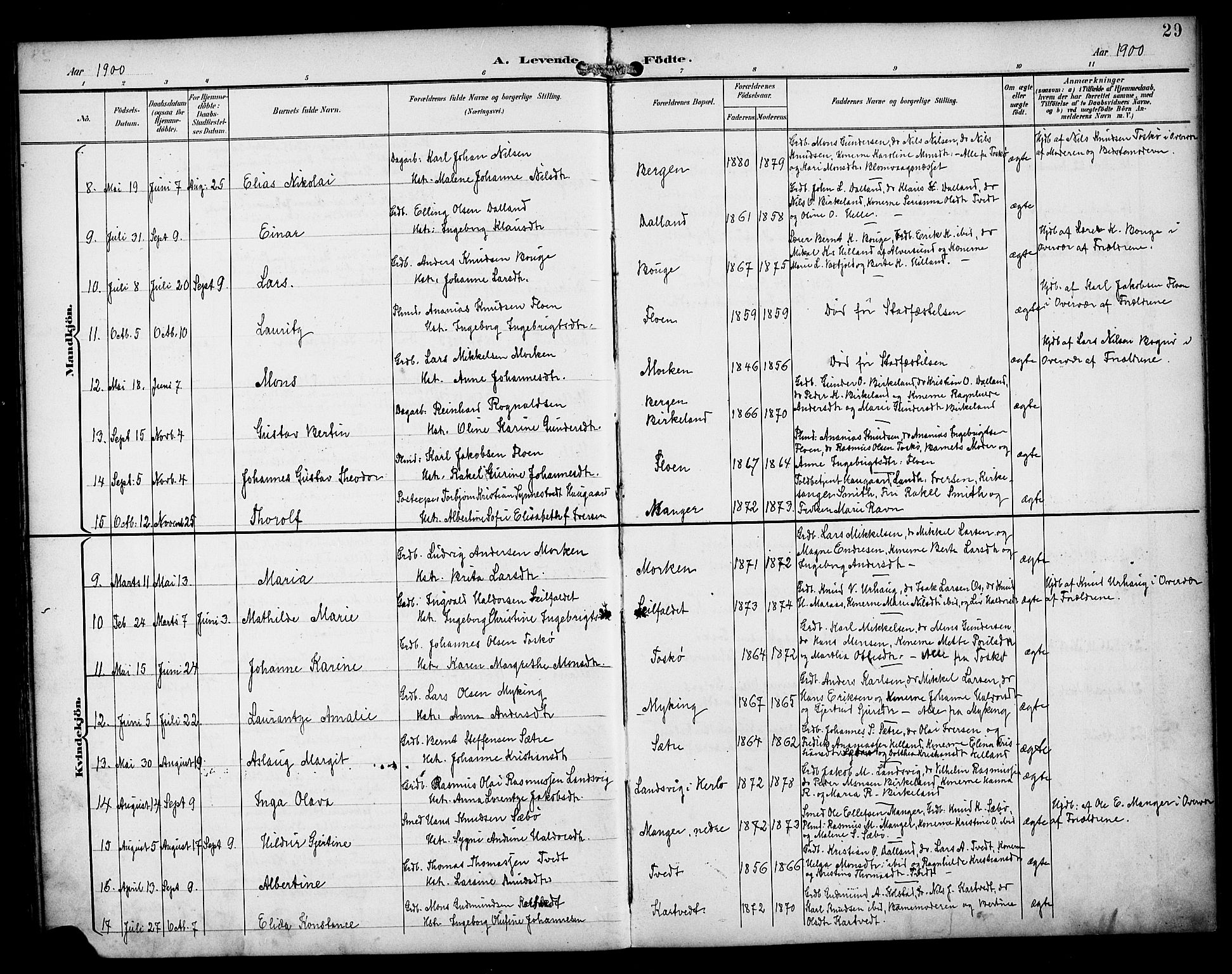 Manger sokneprestembete, SAB/A-76801/H/Haa: Parish register (official) no. B 2, 1893-1906, p. 29