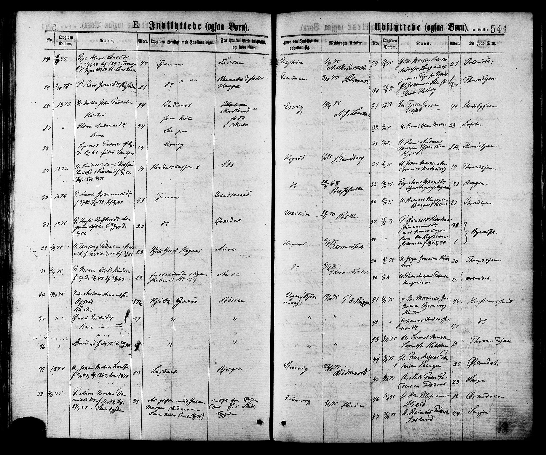 Ministerialprotokoller, klokkerbøker og fødselsregistre - Sør-Trøndelag, AV/SAT-A-1456/634/L0532: Parish register (official) no. 634A08, 1871-1881, p. 541