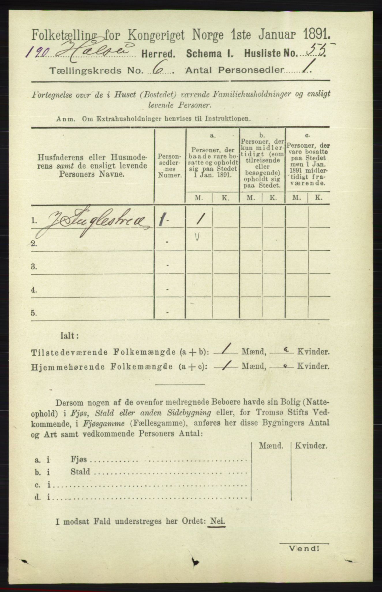 RA, 1891 census for 1019 Halse og Harkmark, 1891, p. 2367