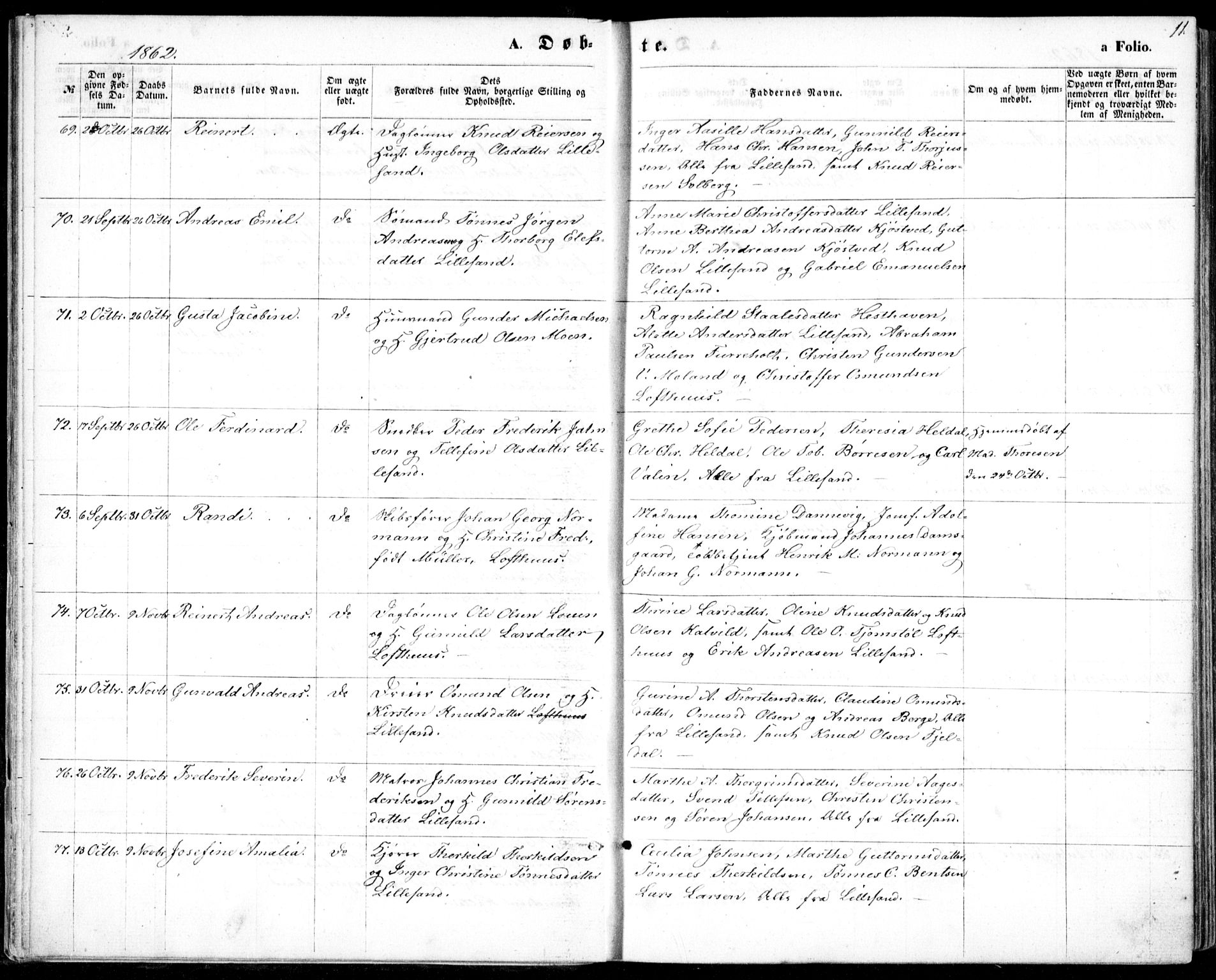 Vestre Moland sokneprestkontor, SAK/1111-0046/F/Fb/Fbb/L0004: Parish register (copy) no. B 4, 1861-1872, p. 11