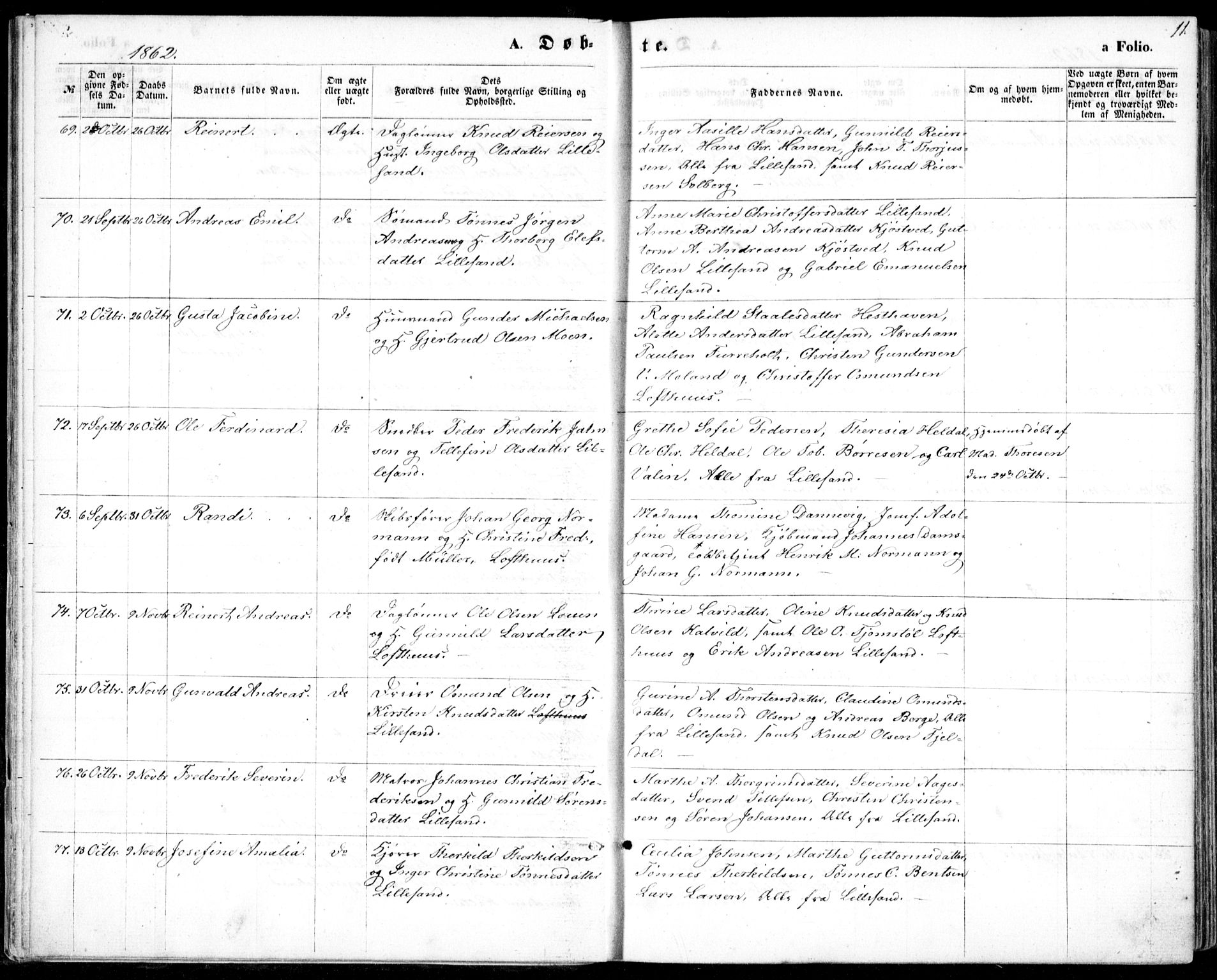 Vestre Moland sokneprestkontor, AV/SAK-1111-0046/F/Fb/Fbb/L0004: Parish register (copy) no. B 4, 1861-1872, p. 11