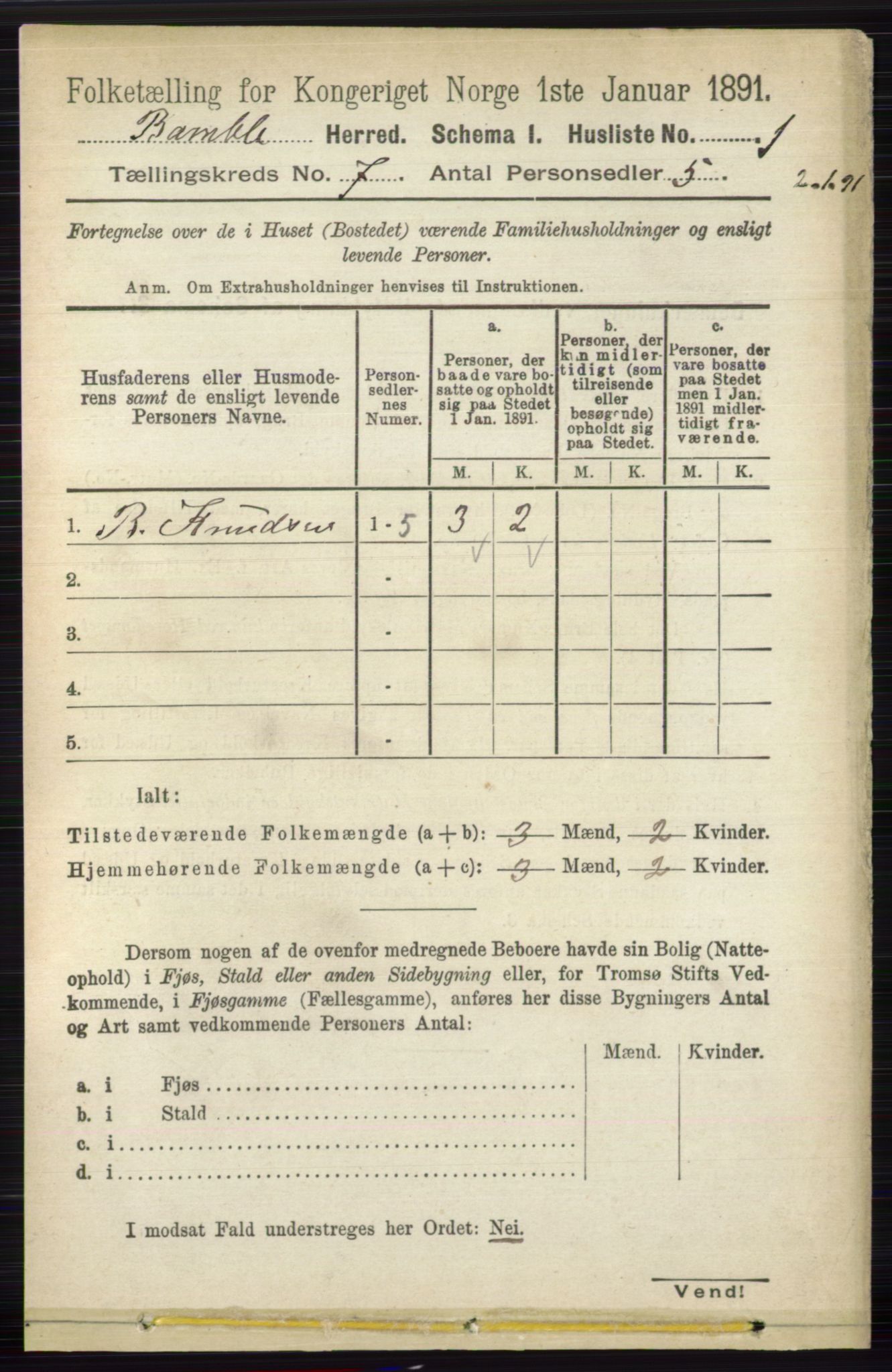 RA, 1891 census for 0814 Bamble, 1891, p. 2893