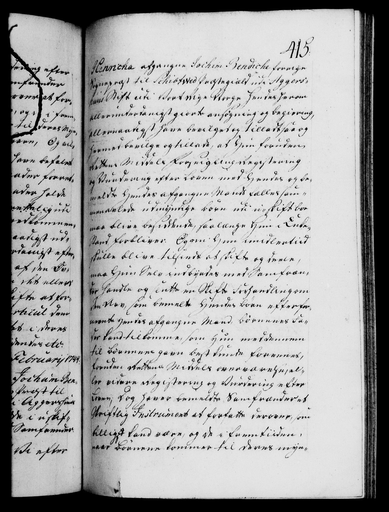 Danske Kanselli 1572-1799, AV/RA-EA-3023/F/Fc/Fca/Fcaa/L0033: Norske registre, 1743-1744, p. 415a