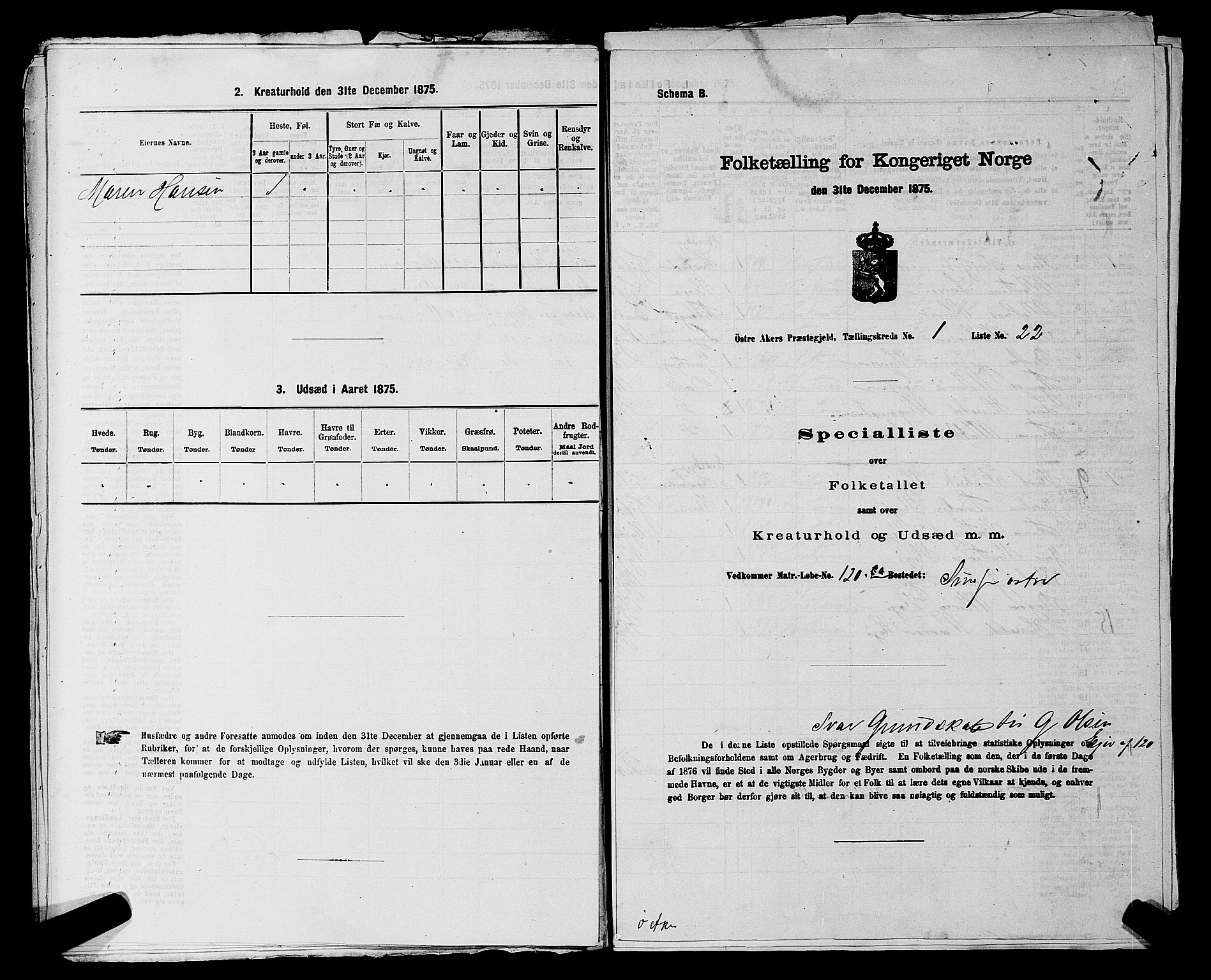 RA, 1875 census for 0218bP Østre Aker, 1875, p. 259