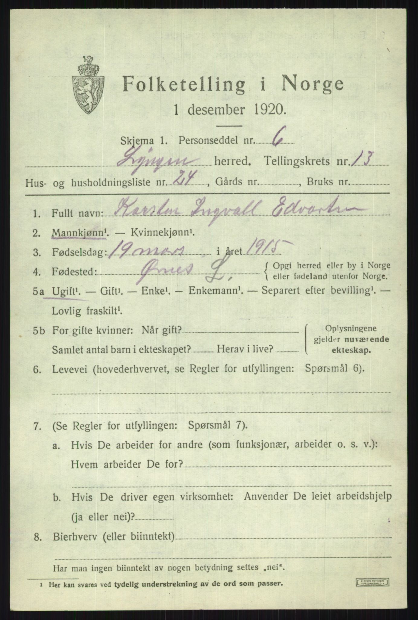 SATØ, 1920 census for Lyngen, 1920, p. 10379