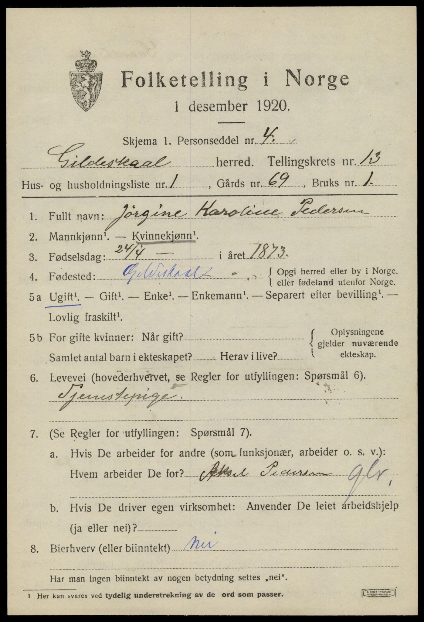 SAT, 1920 census for Gildeskål, 1920, p. 7666