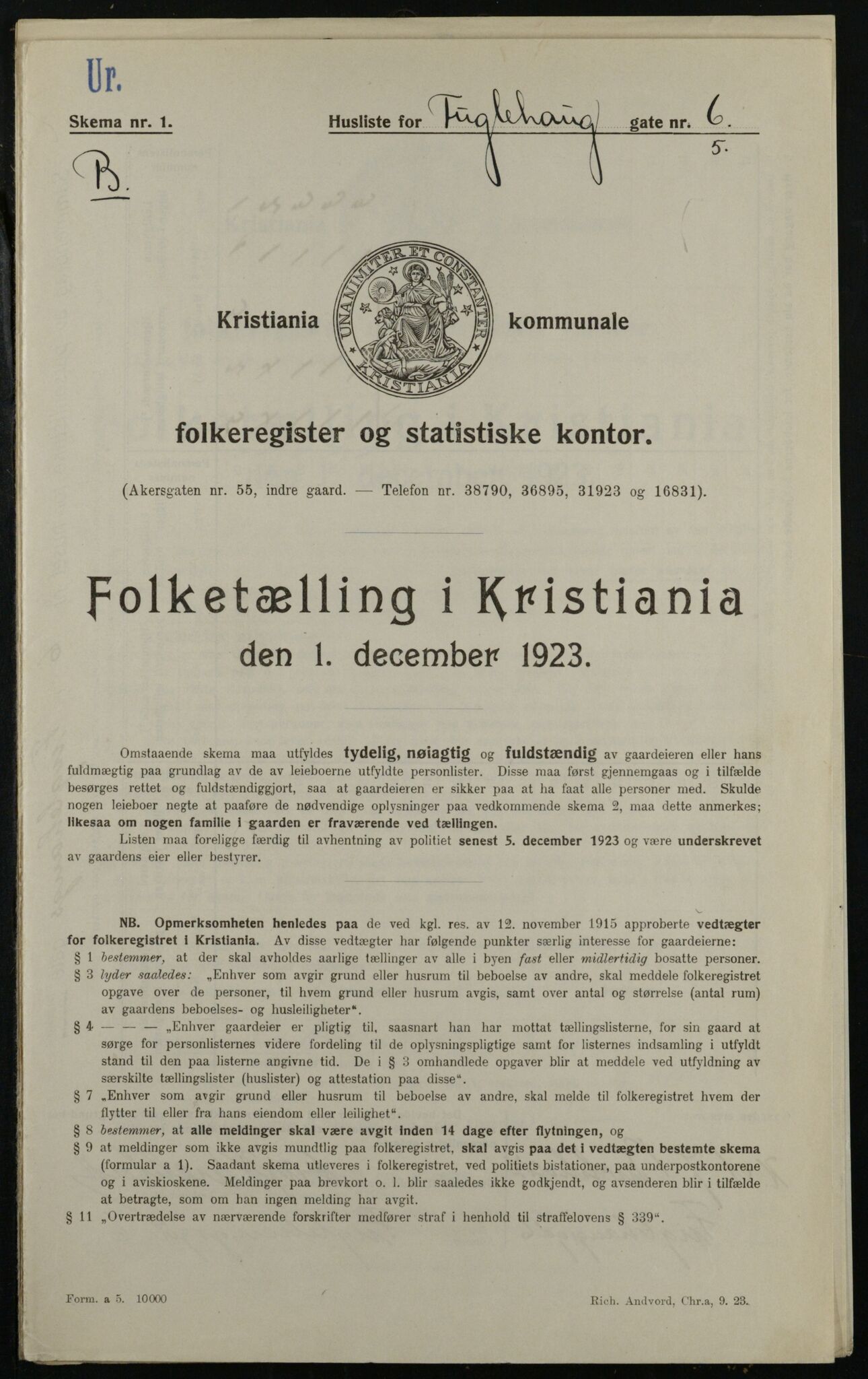OBA, Municipal Census 1923 for Kristiania, 1923, p. 31868