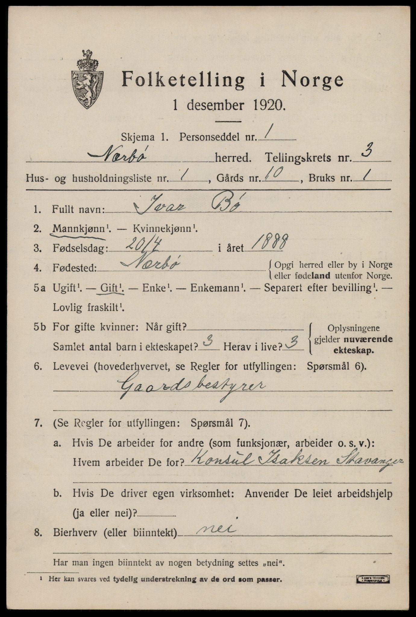 SAST, 1920 census for Nærbø, 1920, p. 2093