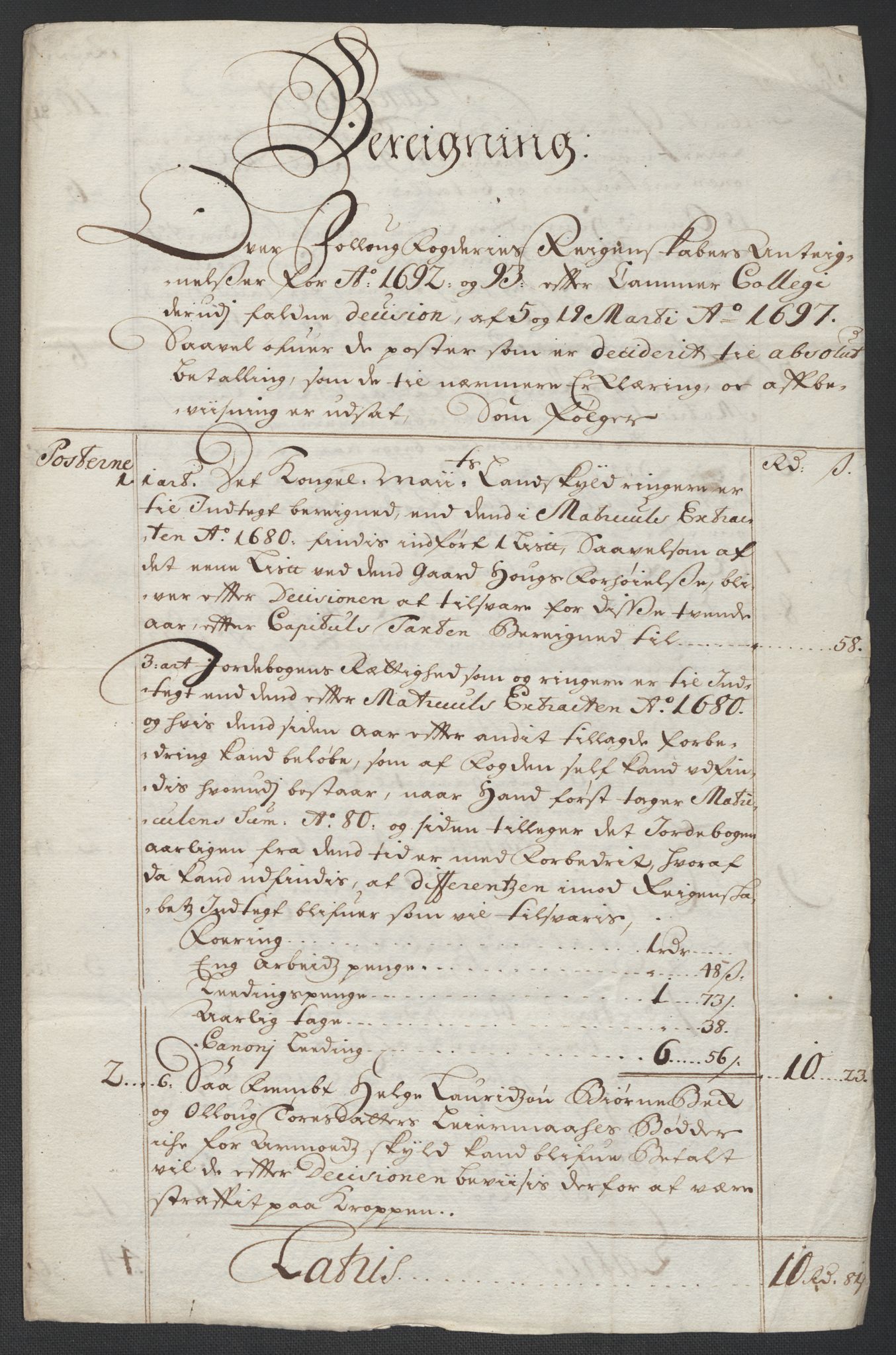 Rentekammeret inntil 1814, Reviderte regnskaper, Fogderegnskap, AV/RA-EA-4092/R13/L0835: Fogderegnskap Solør, Odal og Østerdal, 1697, p. 31