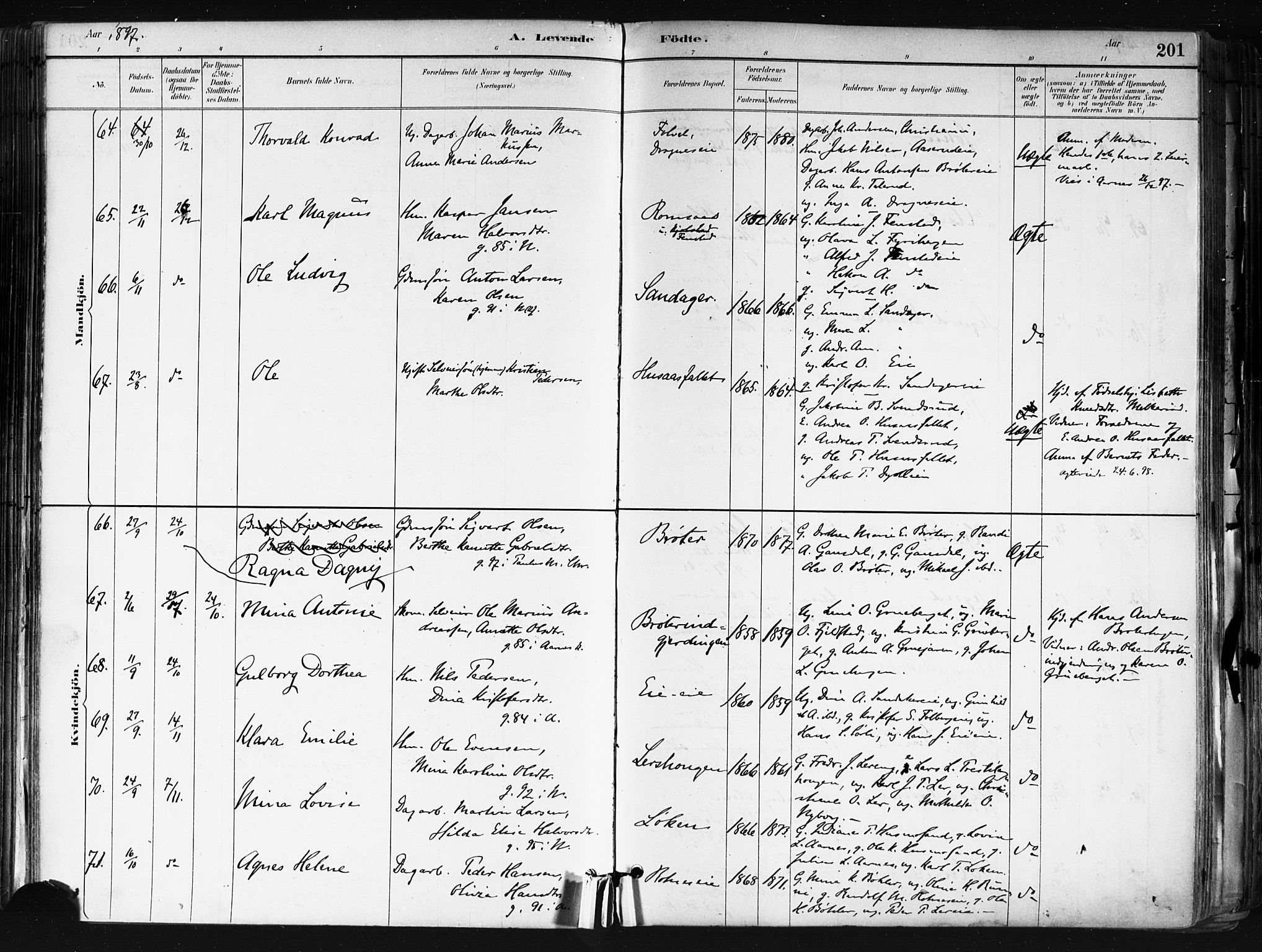 Nes prestekontor Kirkebøker, AV/SAO-A-10410/F/Fa/L0010: Parish register (official) no. I 10, 1883-1898, p. 201