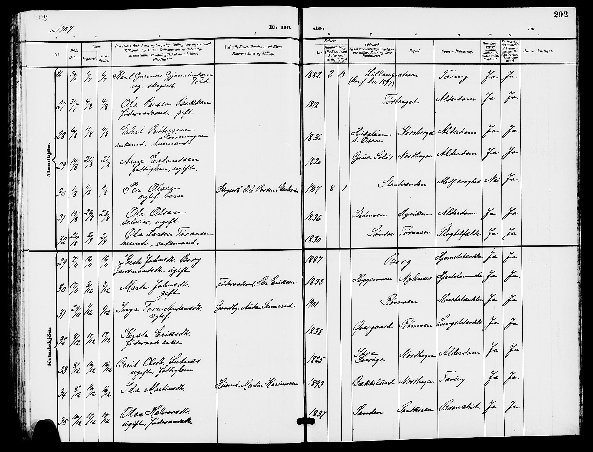 Trysil prestekontor, AV/SAH-PREST-046/H/Ha/Hab/L0006: Parish register (copy) no. 6, 1896-1912, p. 292