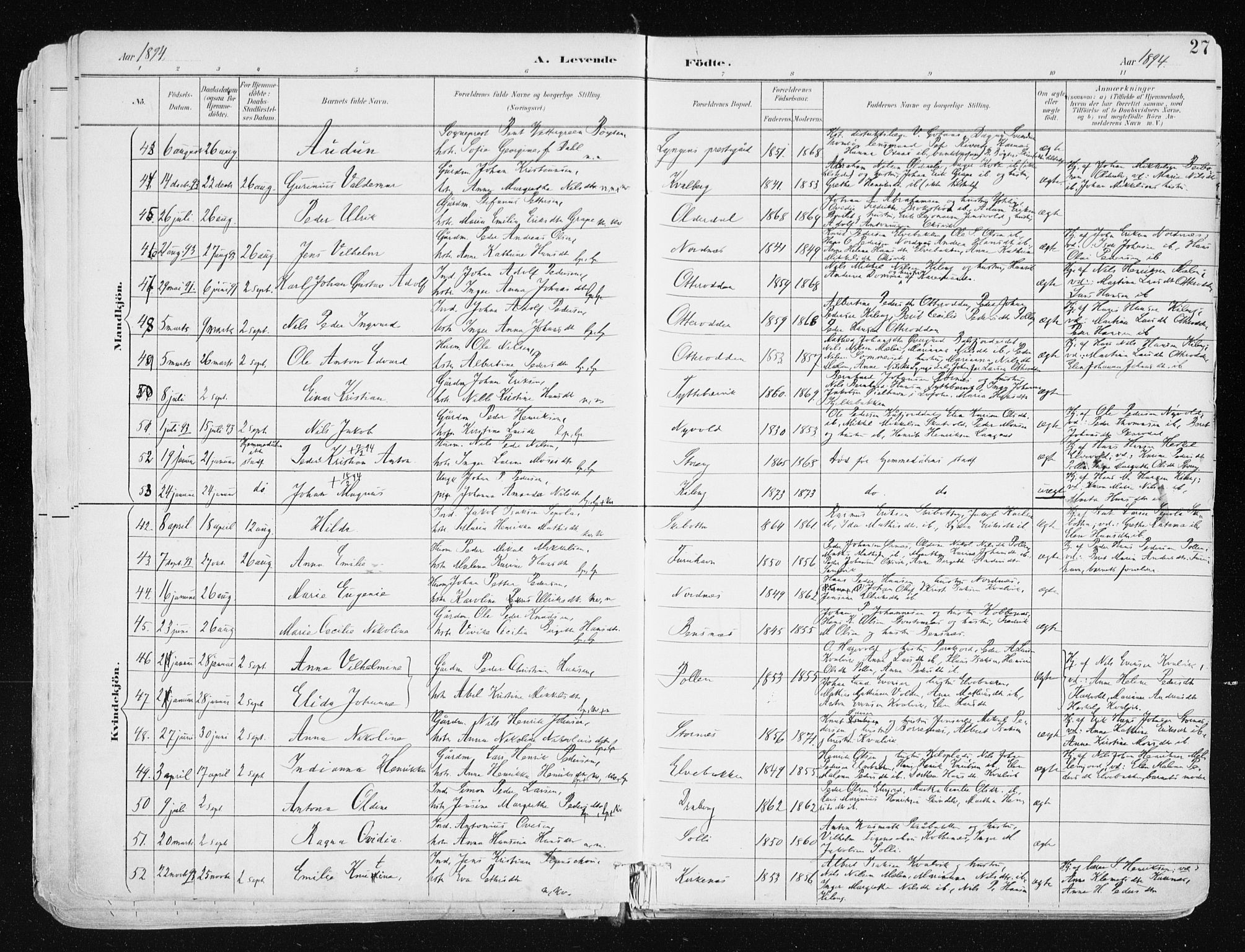 Lyngen sokneprestembete, SATØ/S-1289/H/He/Hea/L0008kirke: Parish register (official) no. 8, 1891-1902, p. 27