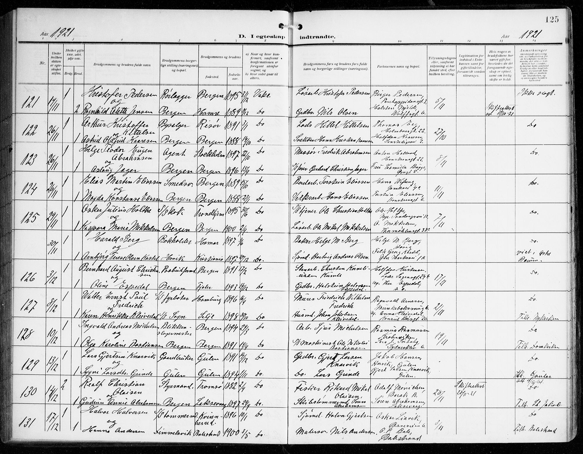 Johanneskirken sokneprestembete, AV/SAB-A-76001/H/Haa/L0013: Parish register (official) no. D 2, 1912-1929, p. 125
