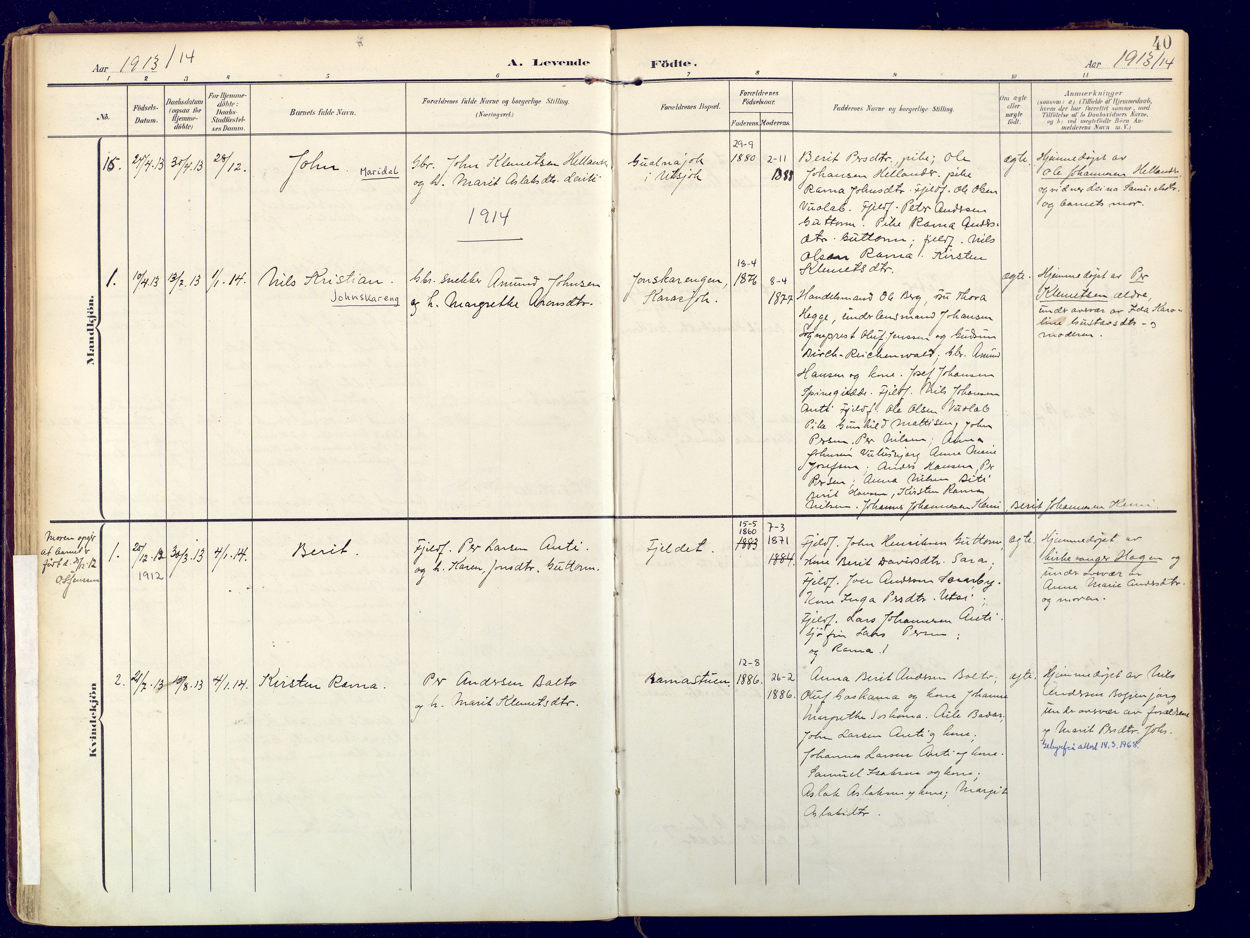 Karasjok sokneprestkontor, SATØ/S-1352/H/Ha: Parish register (official) no. 3, 1907-1926, p. 40