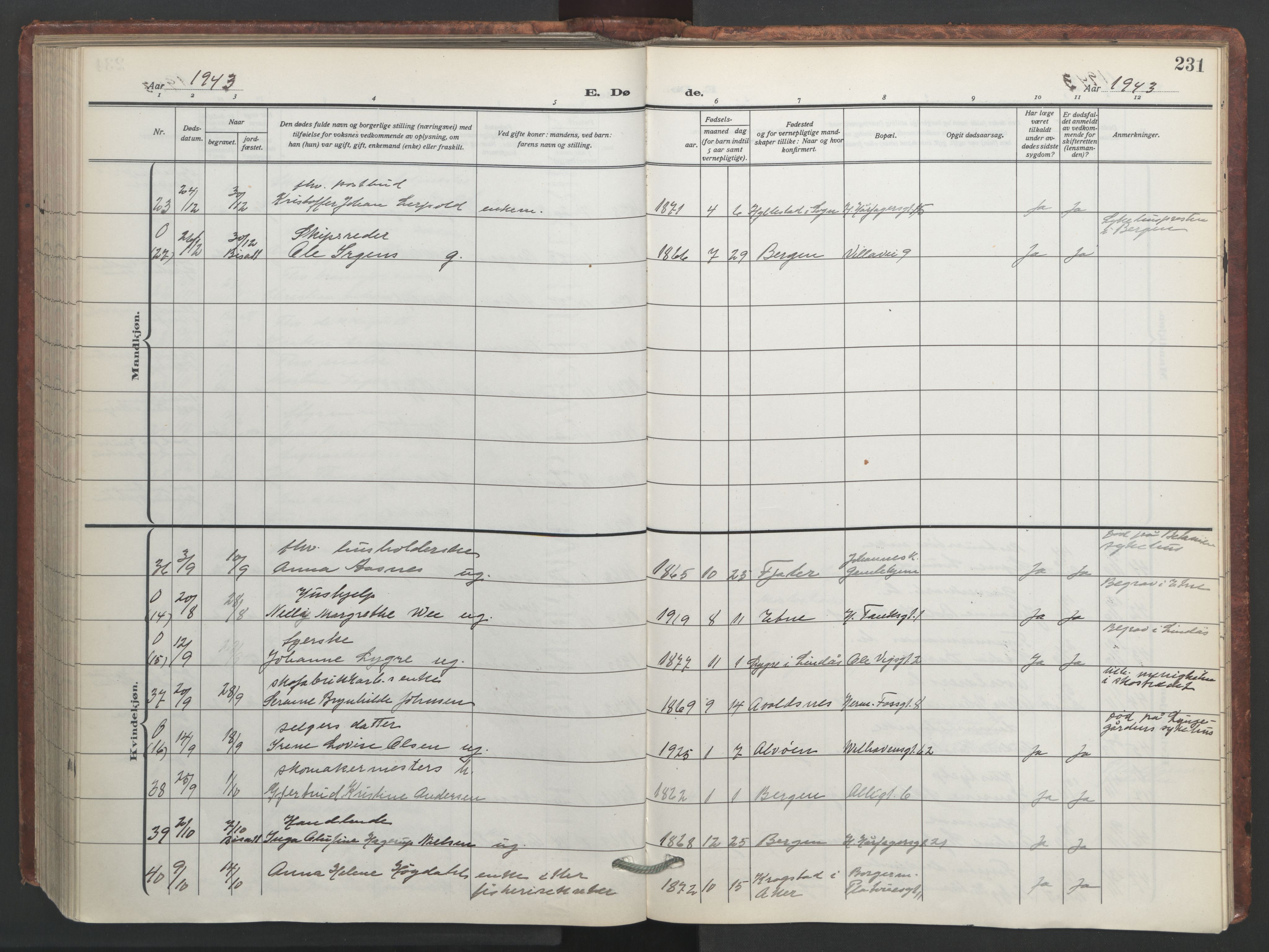 Johanneskirken sokneprestembete, AV/SAB-A-76001/H/Hab: Parish register (copy) no. D 2, 1916-1950, p. 230b-231a