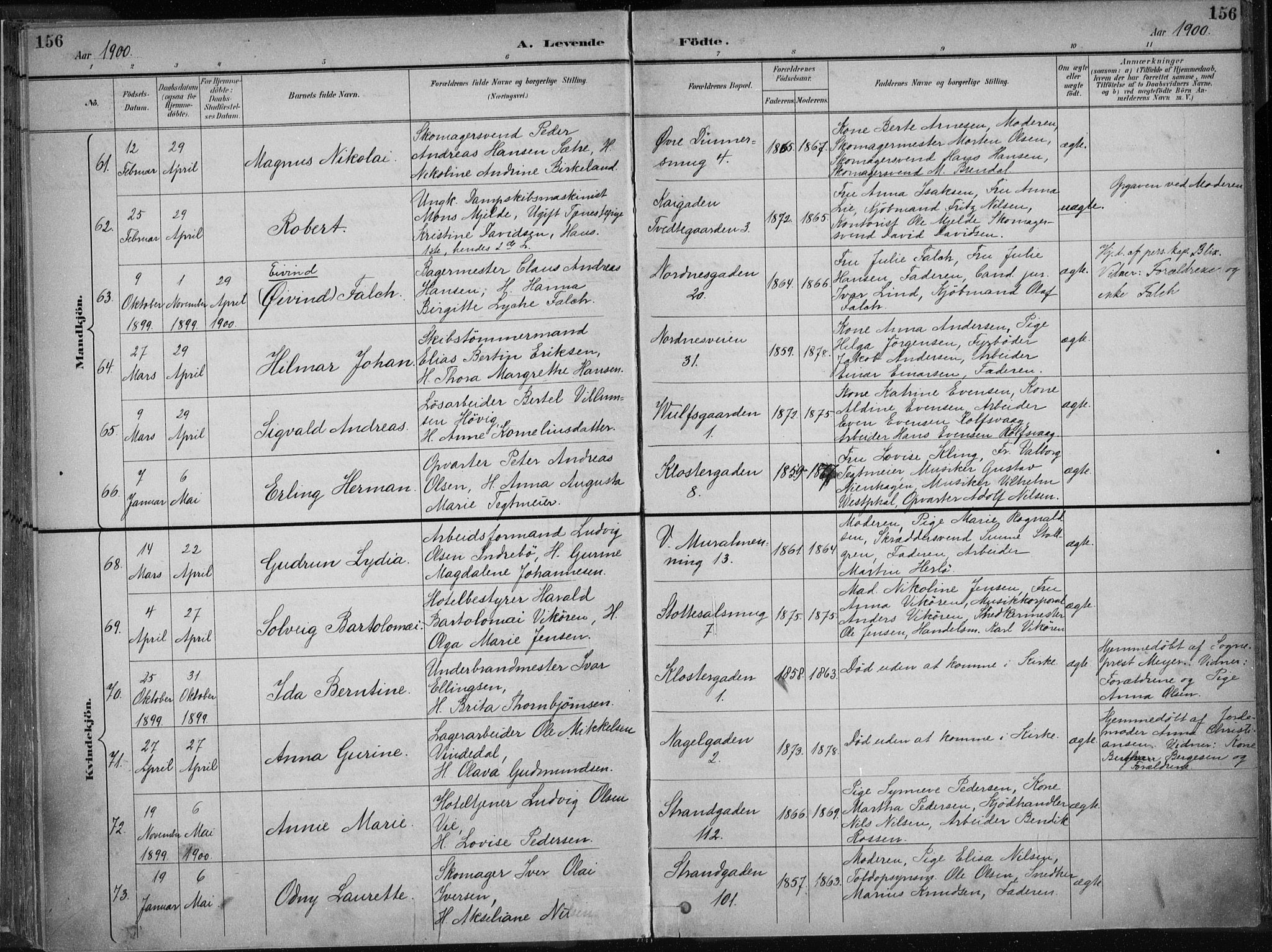 Nykirken Sokneprestembete, AV/SAB-A-77101/H/Haa/L0018: Parish register (official) no. B 6, 1895-1903, p. 156