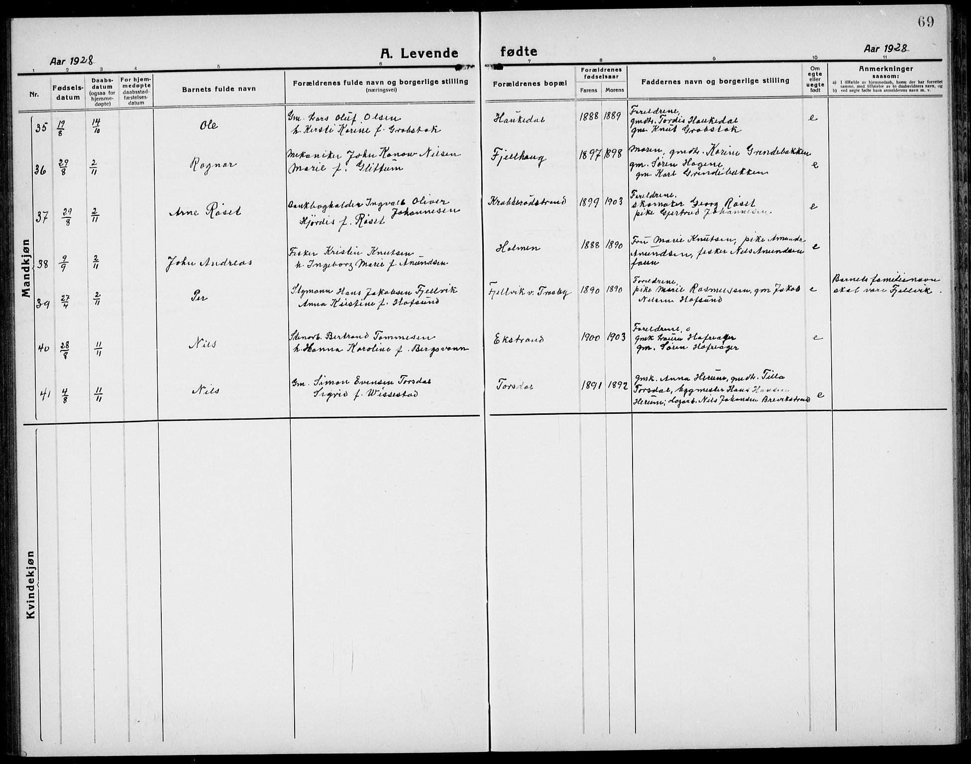 Bamble kirkebøker, AV/SAKO-A-253/G/Ga/L0011: Parish register (copy) no. I 11, 1920-1935, p. 69