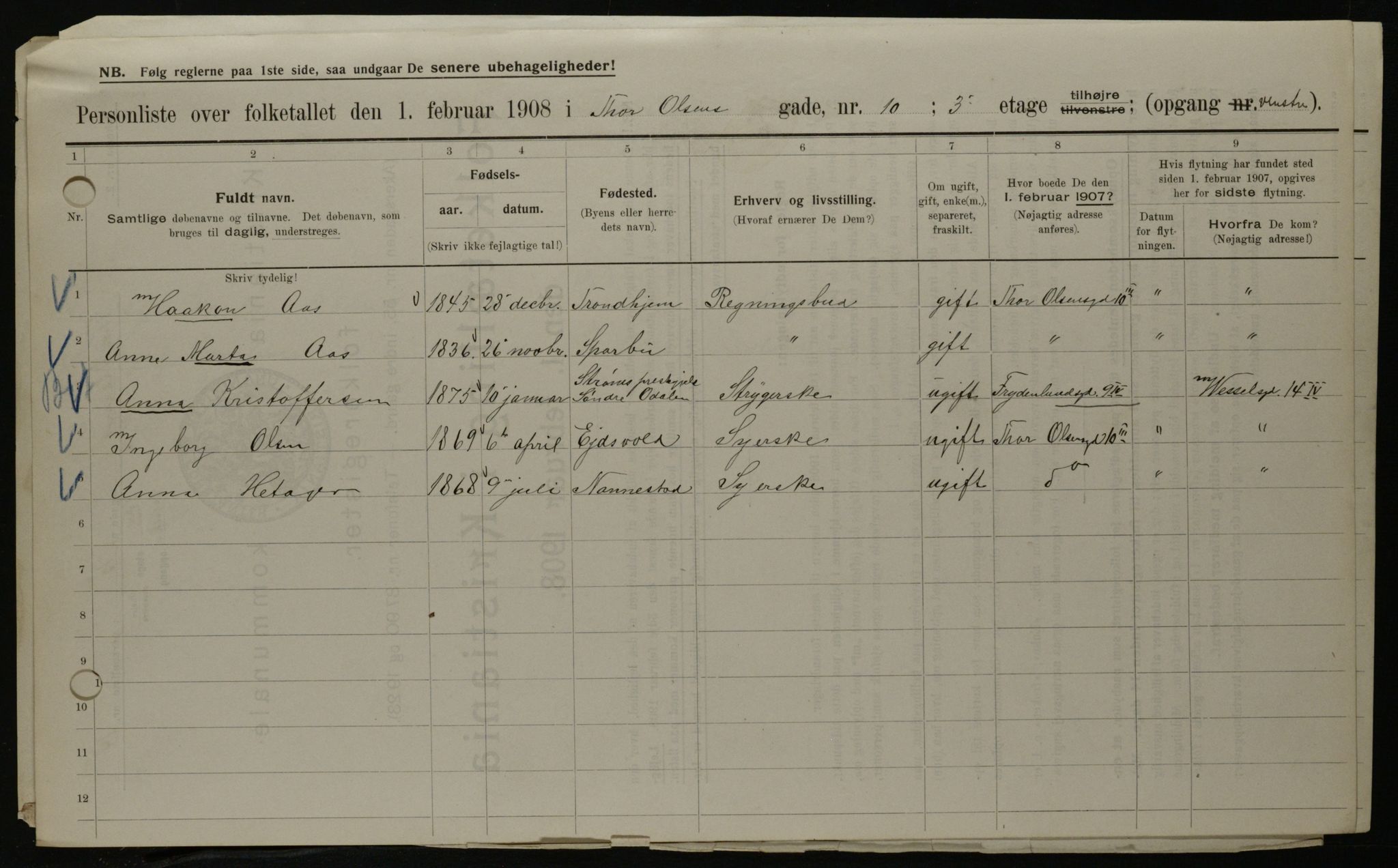 OBA, Municipal Census 1908 for Kristiania, 1908, p. 98451