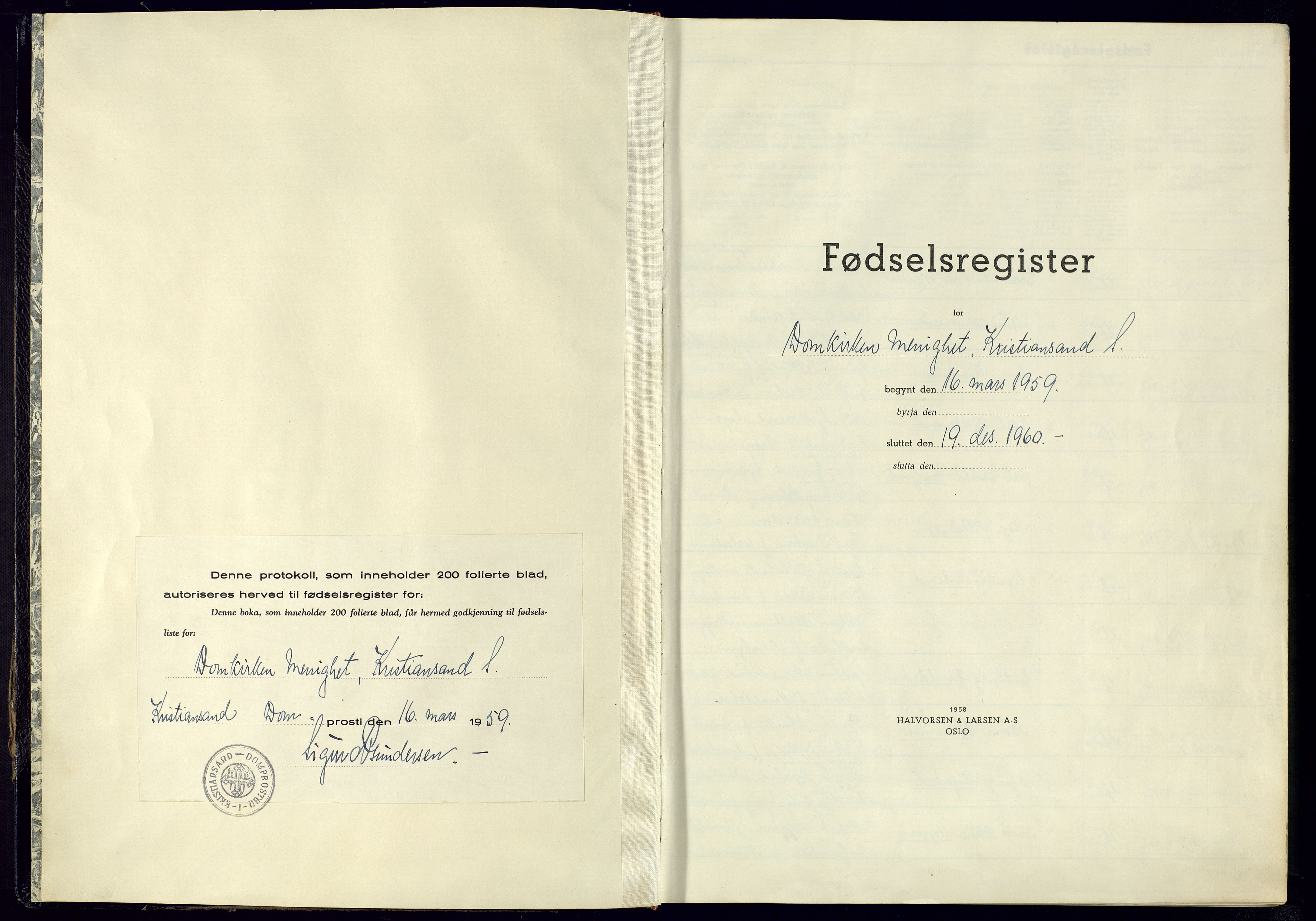 Kristiansand domprosti, SAK/1112-0006/J/Jc/L0013: Birth register no. A-VI-57, 1959-1960