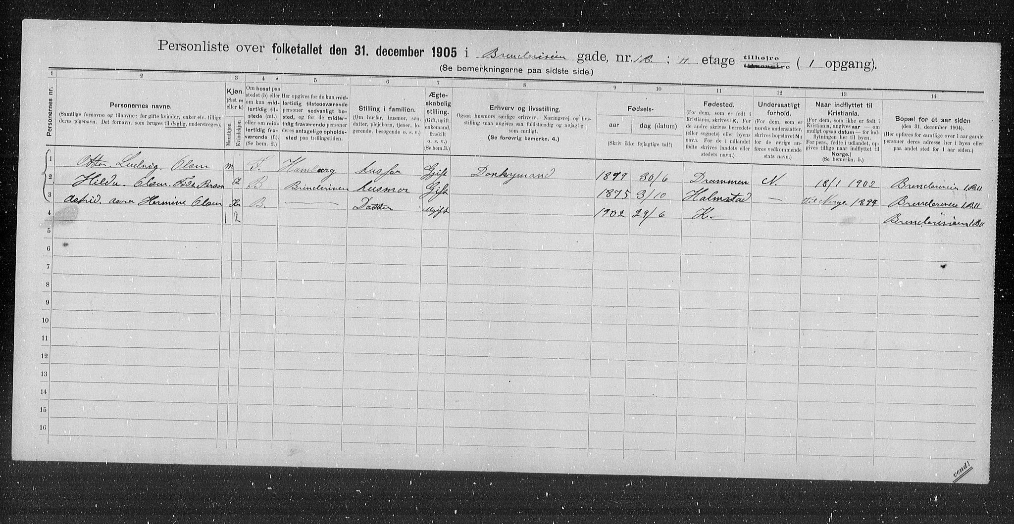 OBA, Municipal Census 1905 for Kristiania, 1905, p. 5249