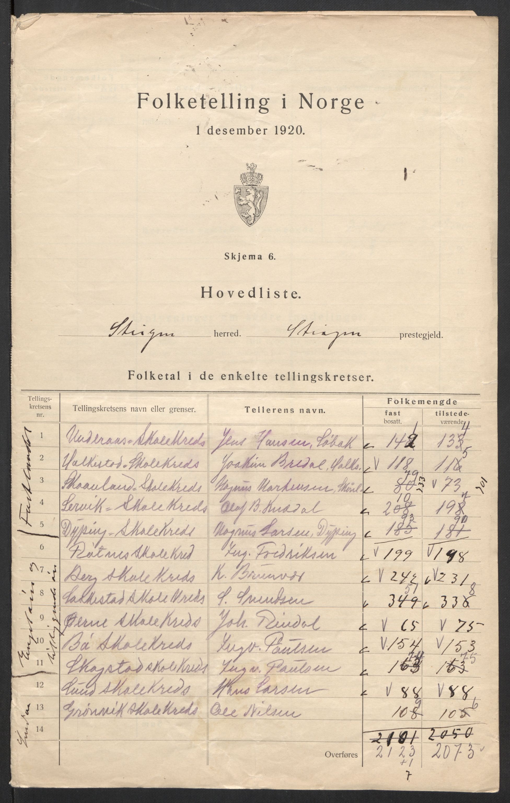 SAT, 1920 census for Steigen, 1920, p. 4