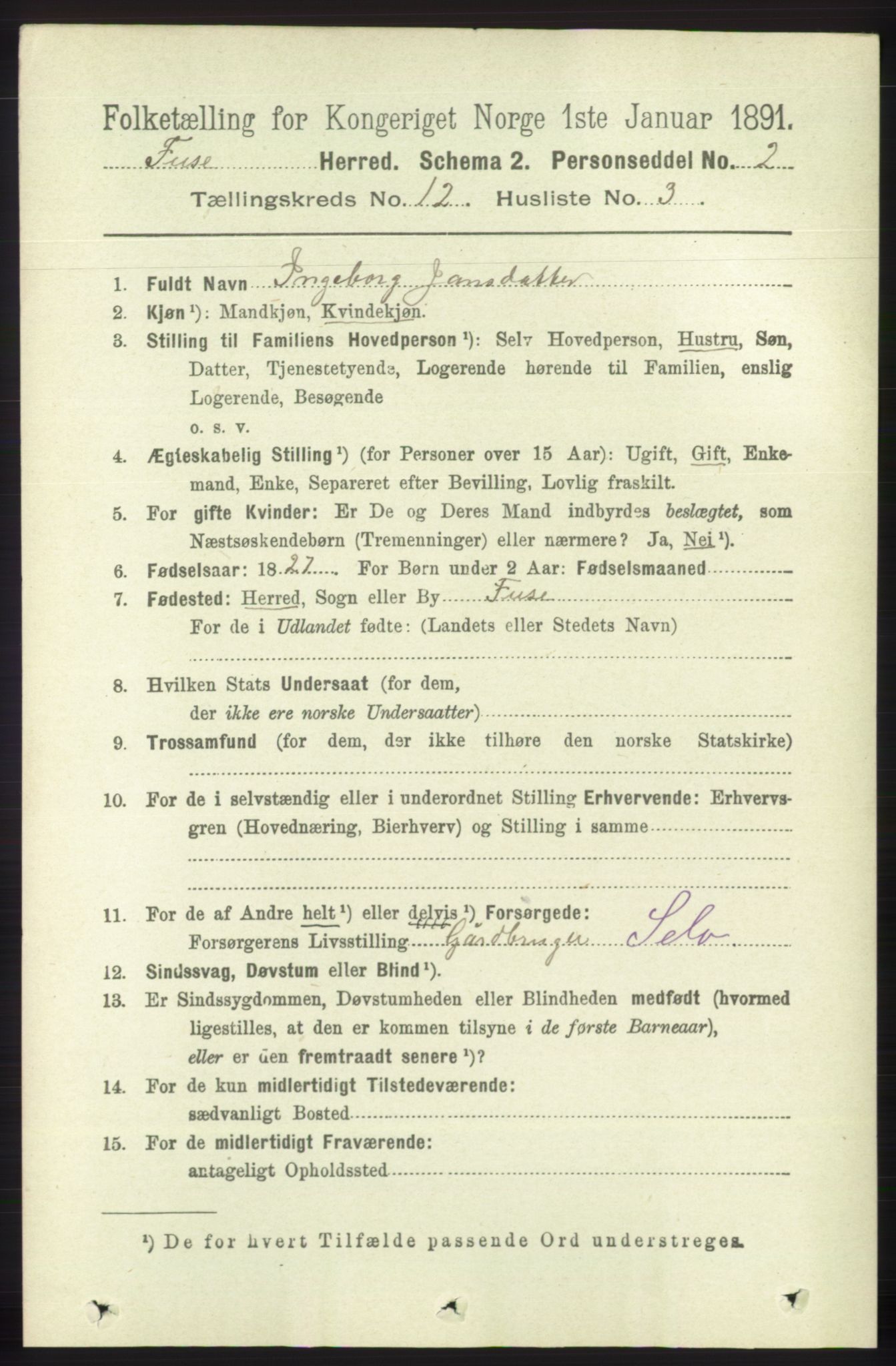 RA, 1891 census for 1241 Fusa, 1891, p. 2384