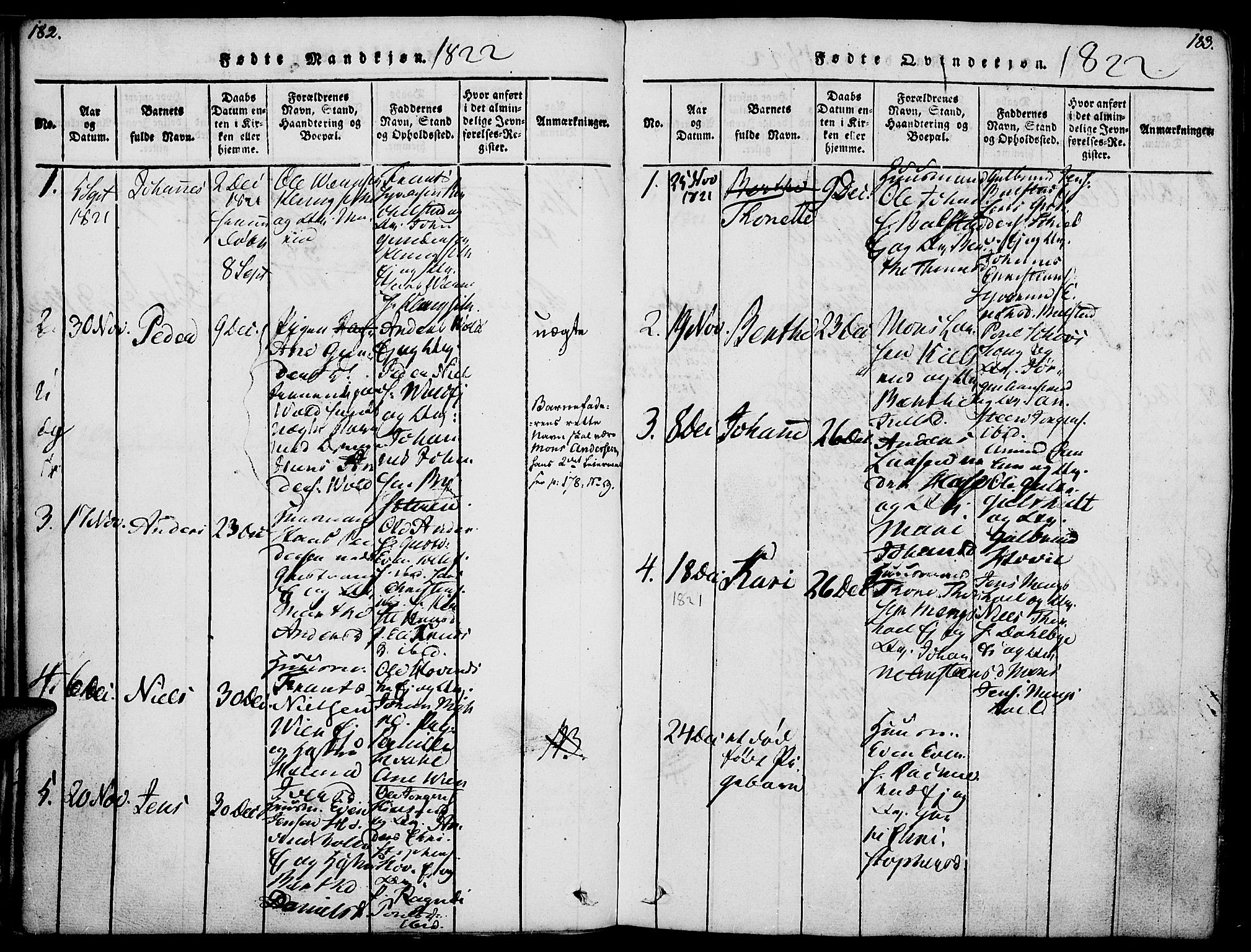 Nes prestekontor, Hedmark, SAH/PREST-020/K/Ka/L0002: Parish register (official) no. 2, 1813-1827, p. 182-183