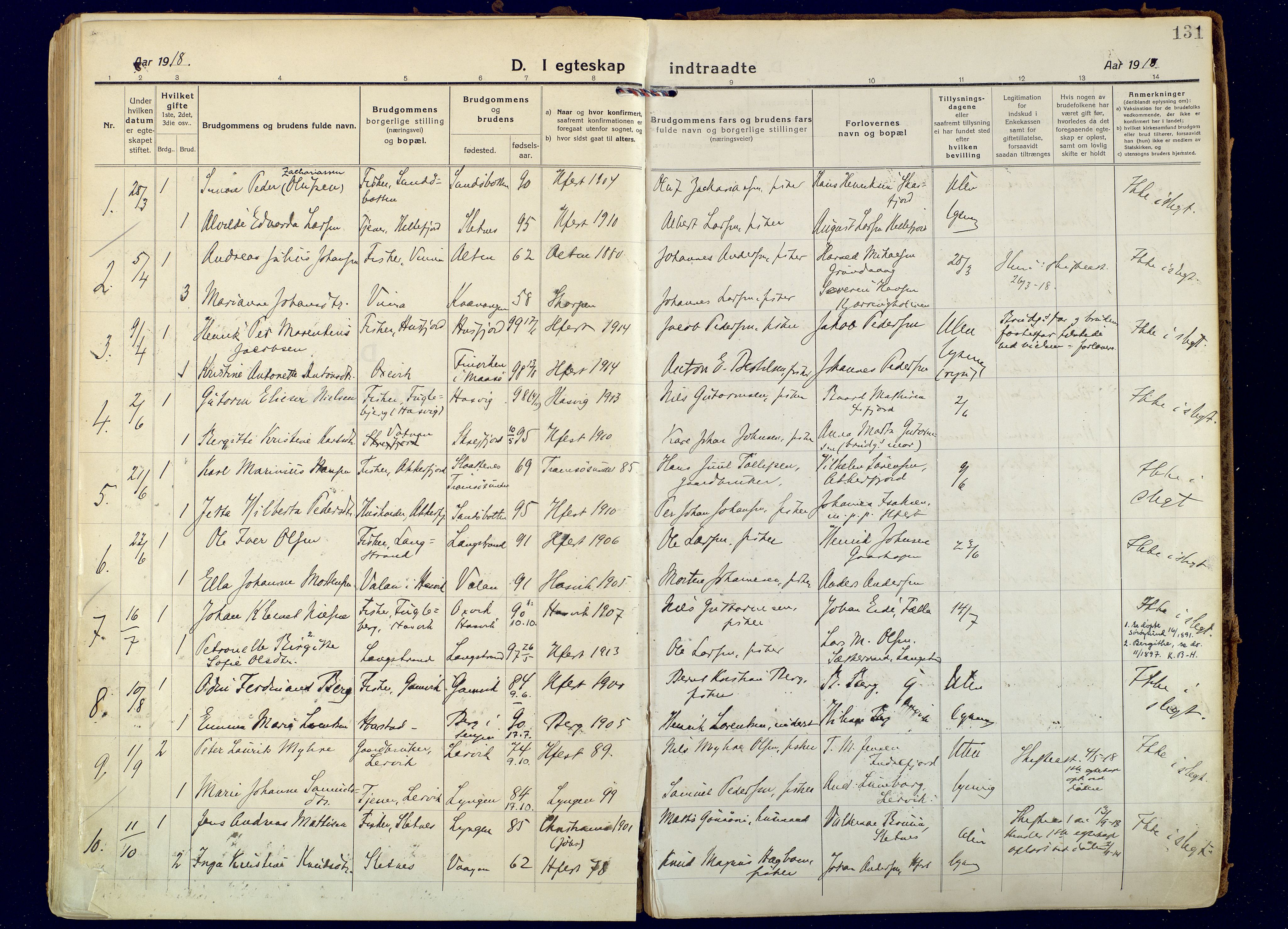 Hammerfest sokneprestkontor, AV/SATØ-S-1347/H/Ha/L0018.kirke: Parish register (official) no. 18, 1918-1933, p. 131