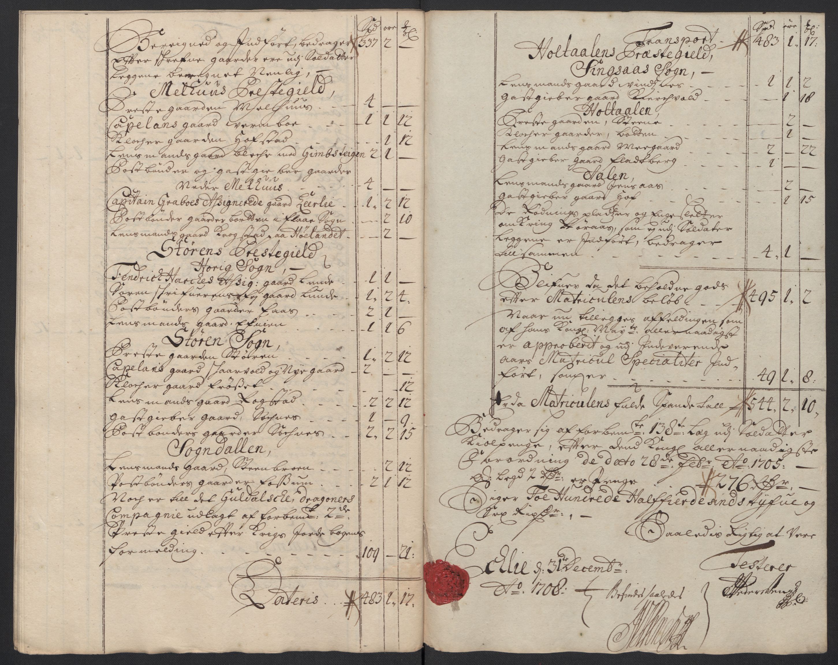 Rentekammeret inntil 1814, Reviderte regnskaper, Fogderegnskap, AV/RA-EA-4092/R60/L3958: Fogderegnskap Orkdal og Gauldal, 1708, p. 192