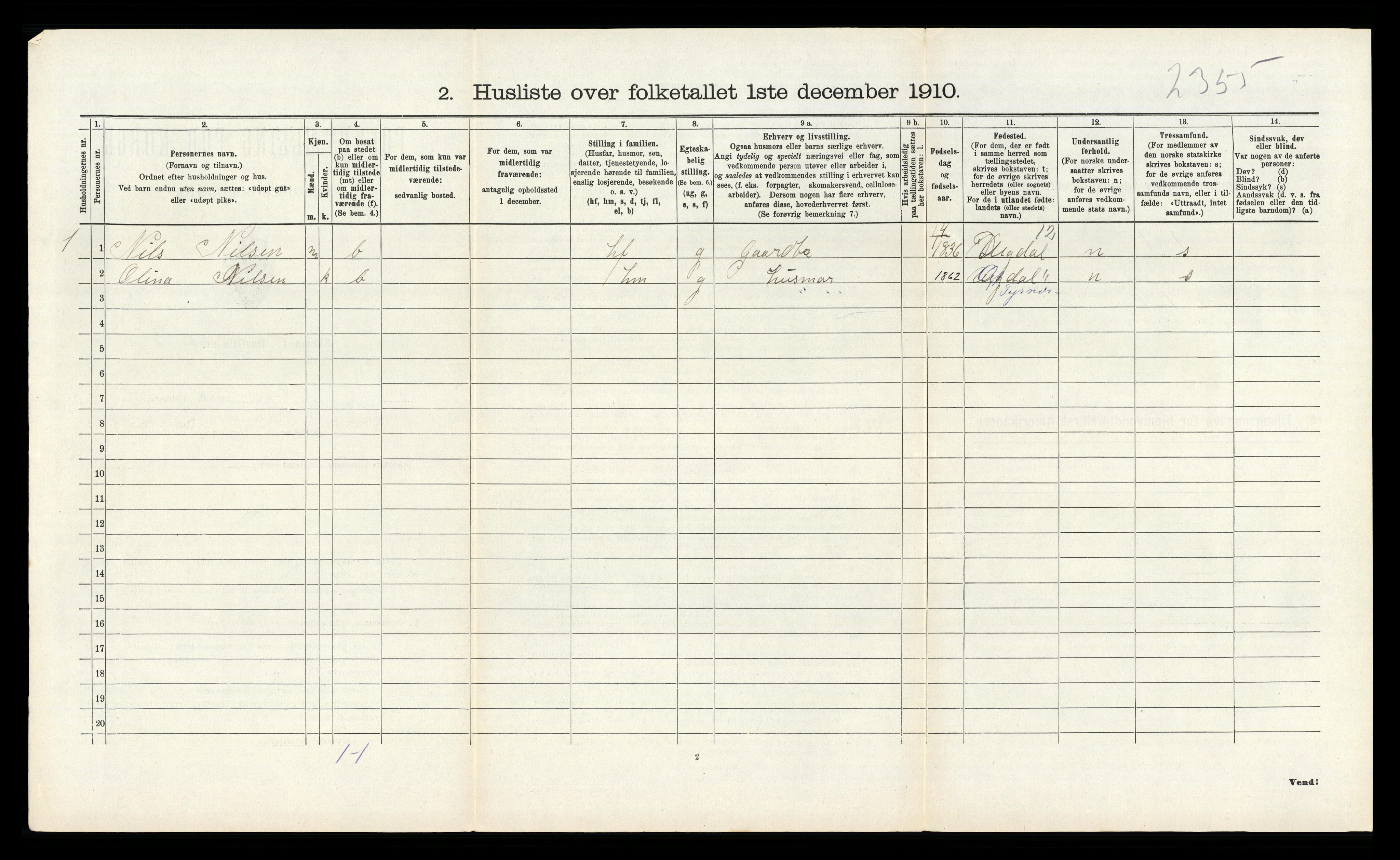 RA, 1910 census for Fitjar, 1910, p. 536