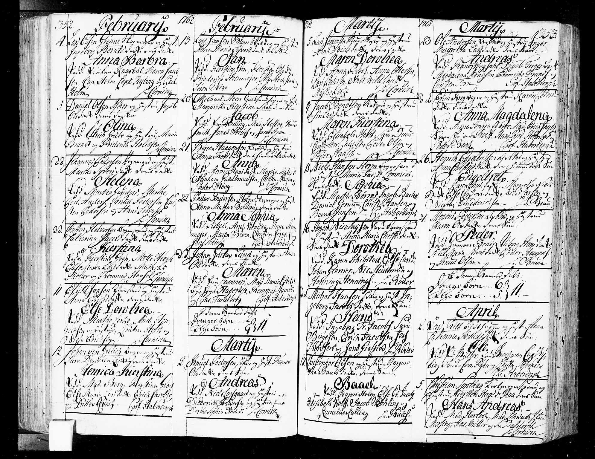 Oslo domkirke Kirkebøker, SAO/A-10752/F/Fa/L0004: Parish register (official) no. 4, 1743-1786, p. 352-353