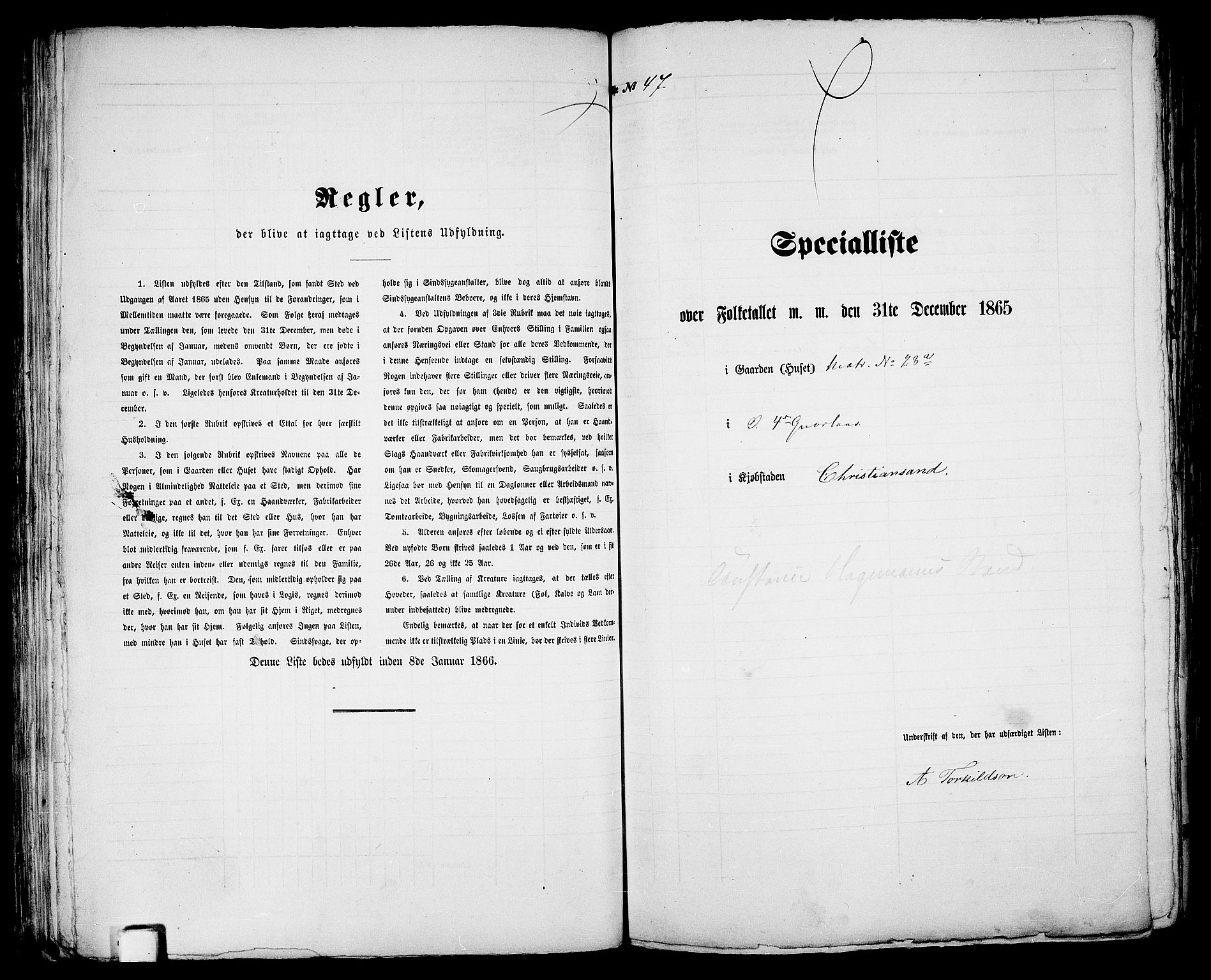 RA, 1865 census for Kristiansand, 1865, p. 107