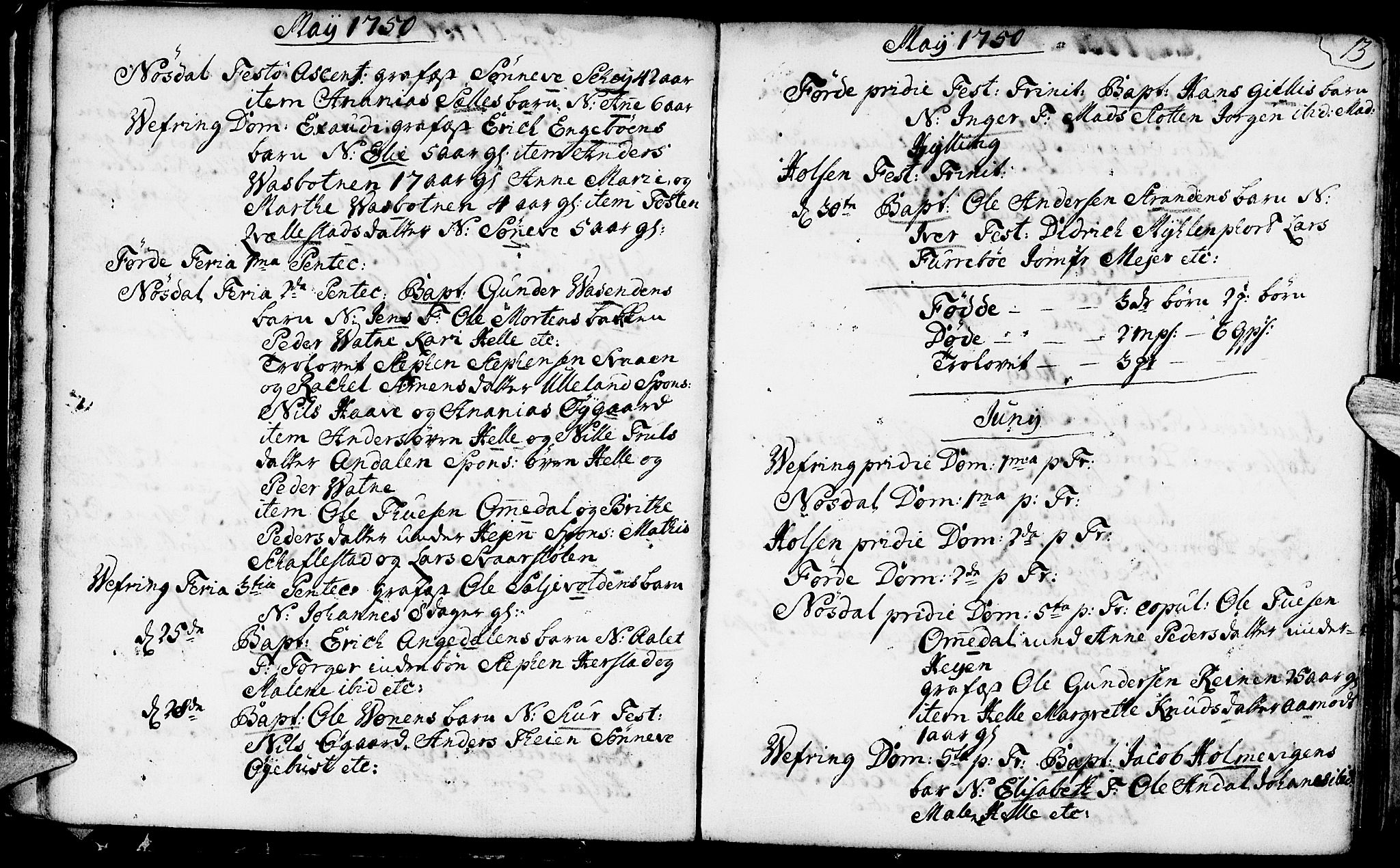 Førde sokneprestembete, AV/SAB-A-79901/H/Haa/Haaa/L0003: Parish register (official) no. A 3, 1749-1764, p. 13